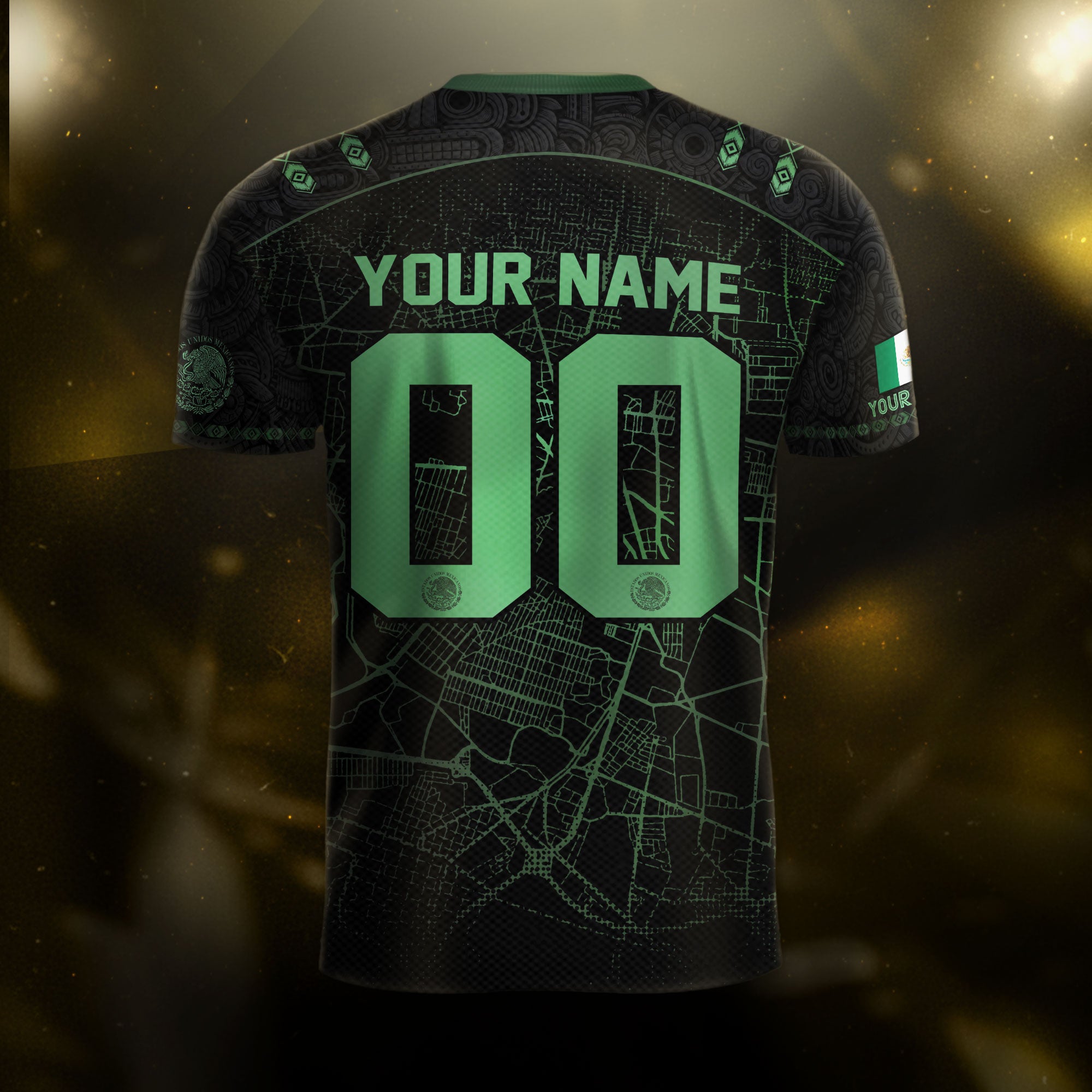 Custom Mexico Soccer Jersey Black Green Modern Heritage Map Design