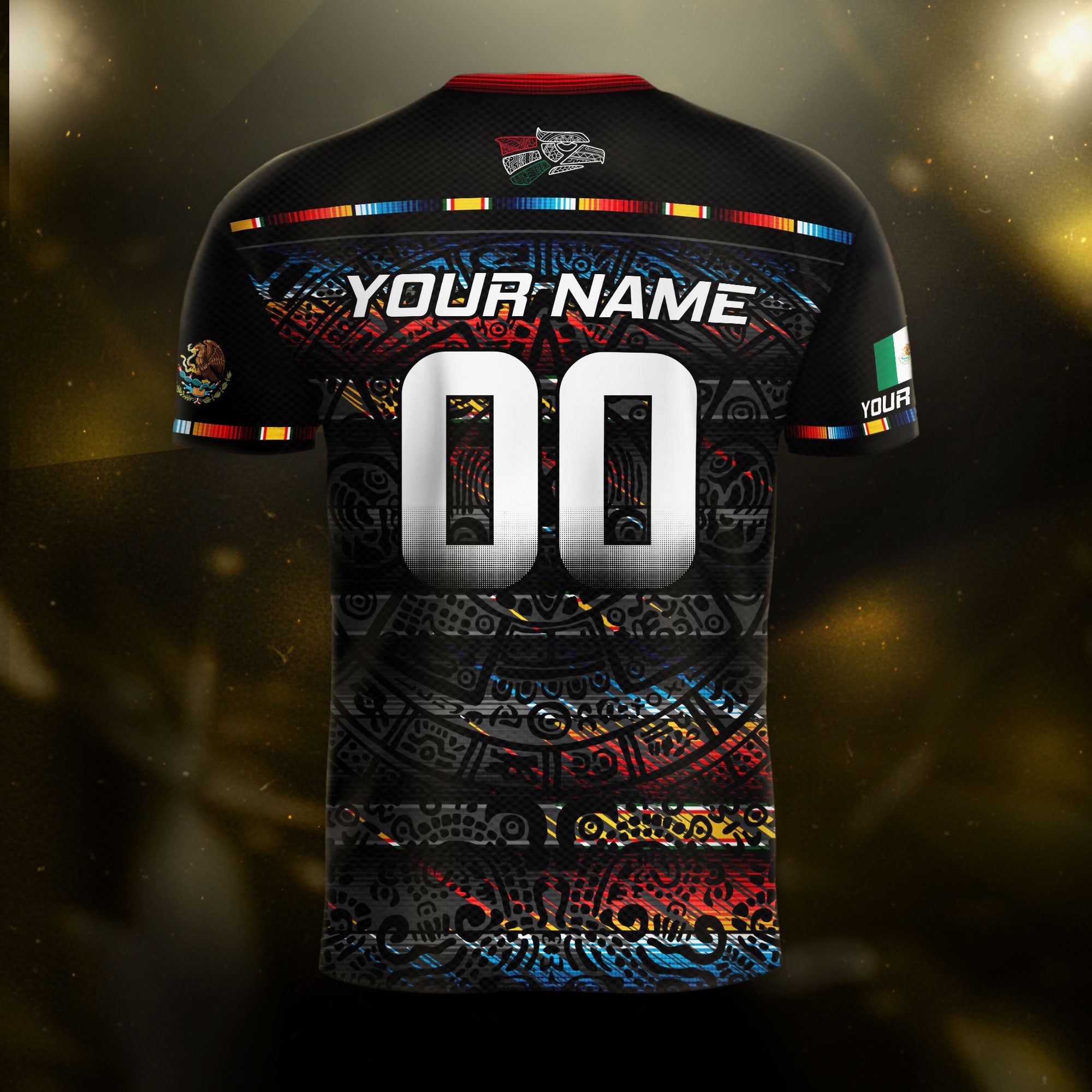 Custom Mexico Soccer Jersey Black Modern Aztec Calendar Design