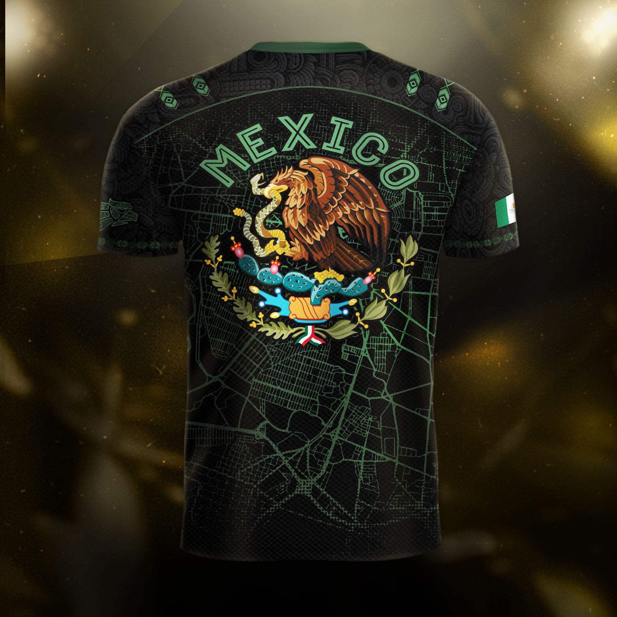 Mexico Soccer Jersey Black Green Map & Eagle Crest Design