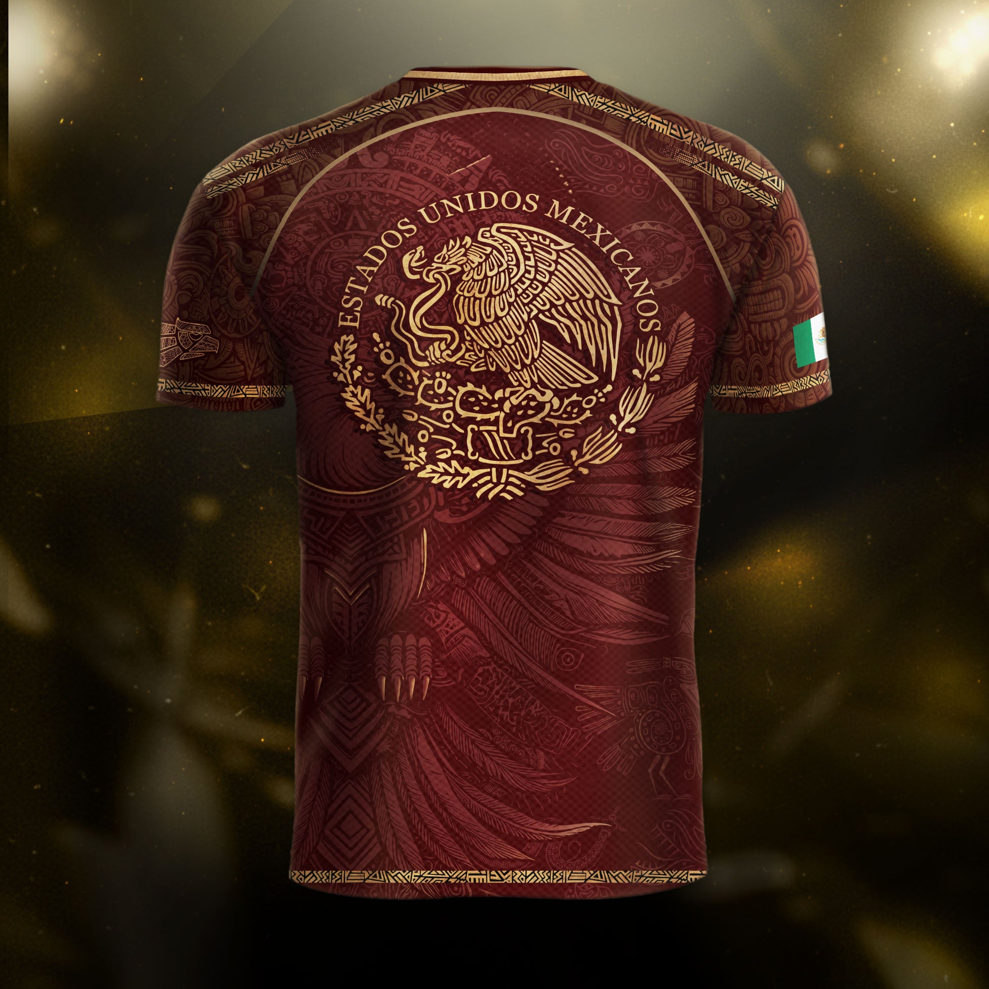 Mexico Soccer Jersey Red Gold Aztec Eagle & National Emblem