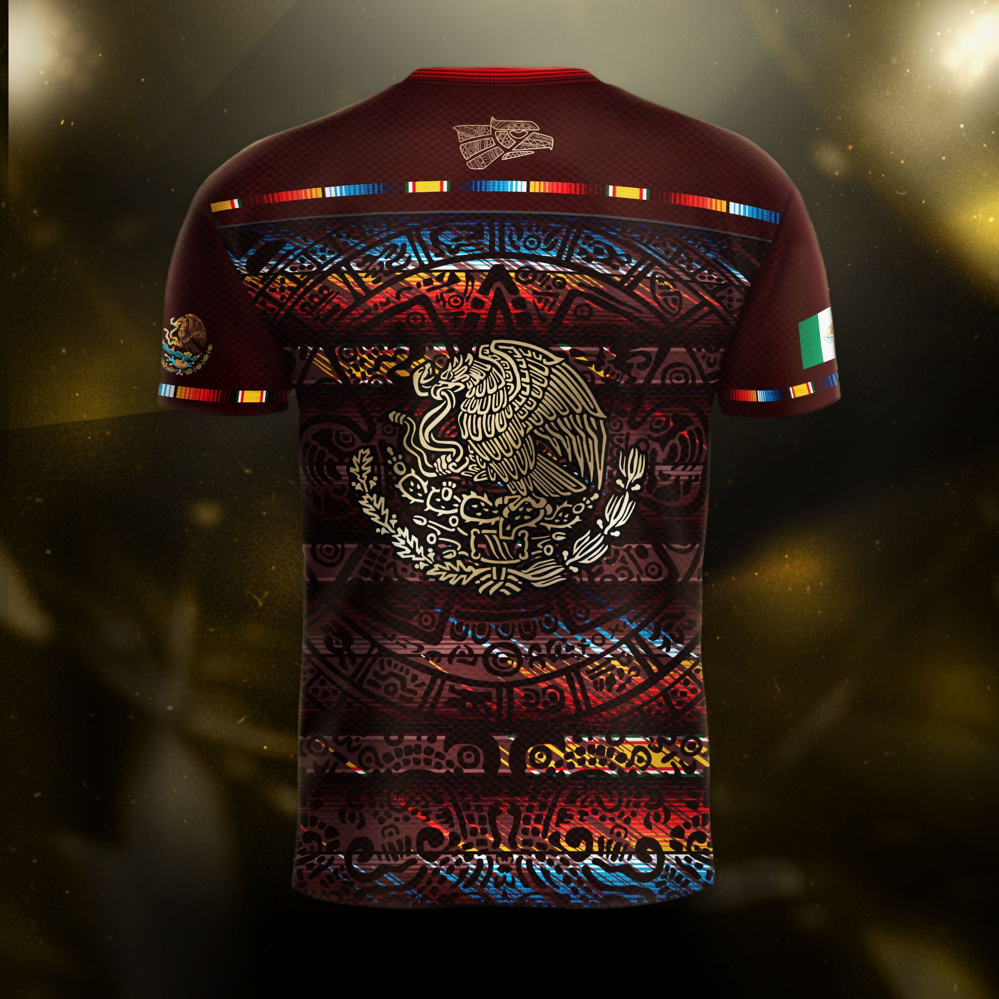 Mexico Soccer Jersey Red Multitone Aztec Calendar & Eagle Crest