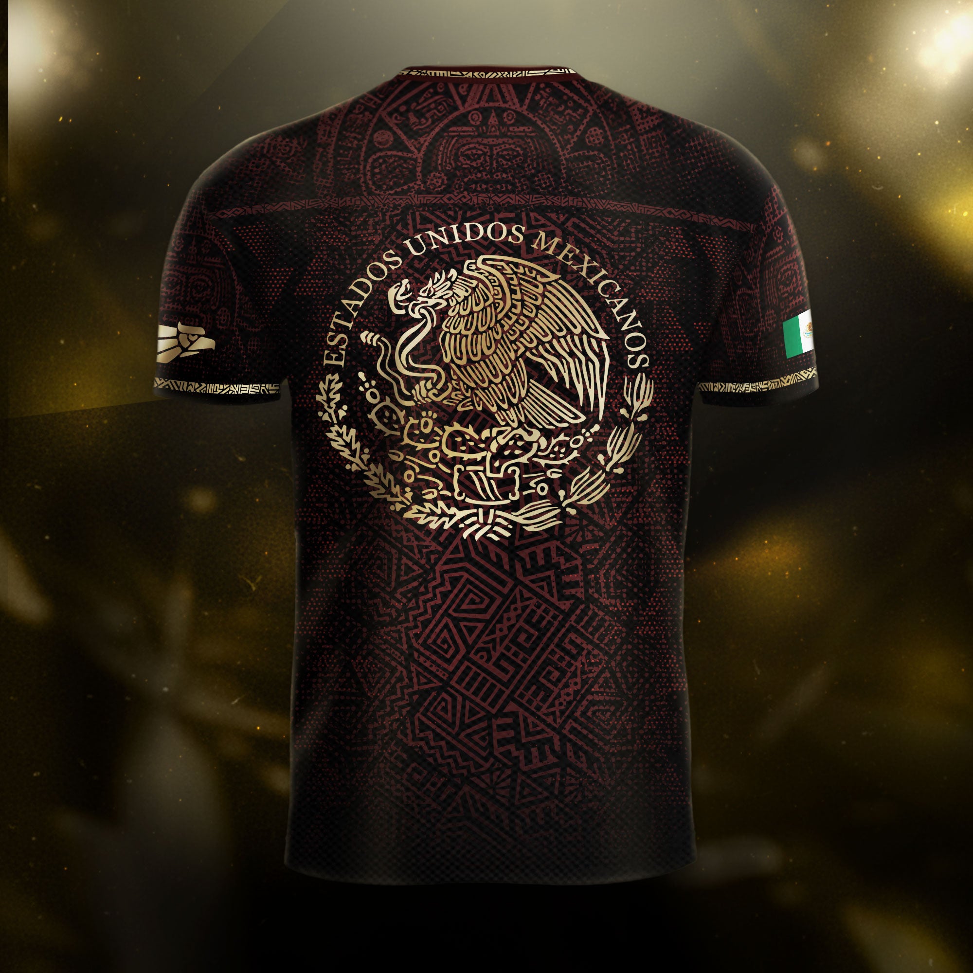 Mexico Soccer Jersey Maroon Gold Aztec Eagle & Serpent Design