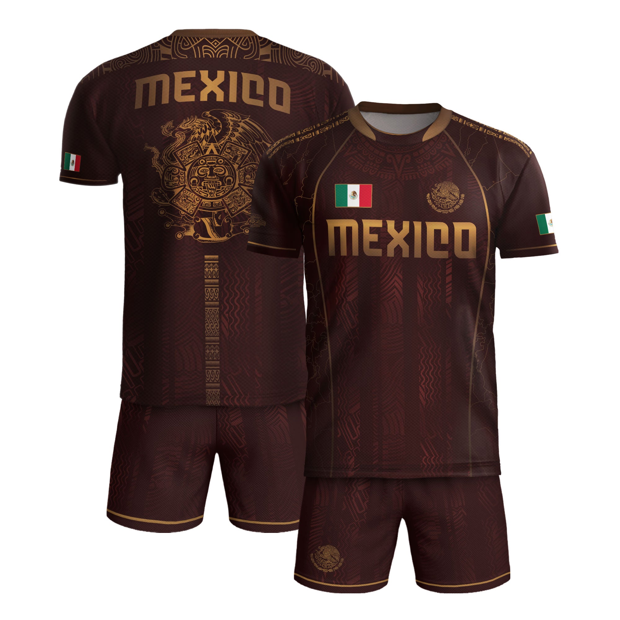 Mexico Soccer Jersey Burgundy Gold Aztec Eagle Heritage Design