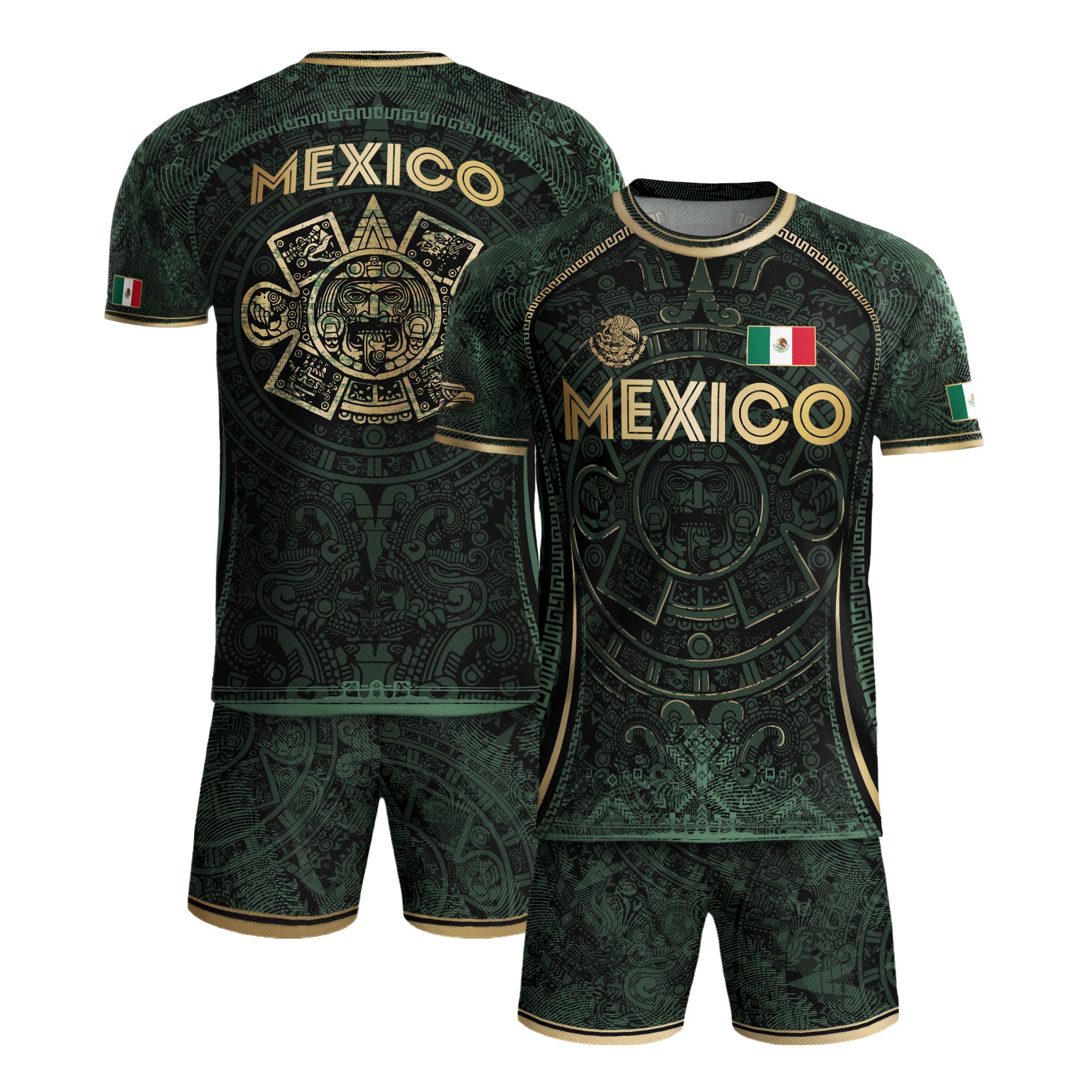 Mexico Soccer Jersey Green Aztec Calendar Heritage Design