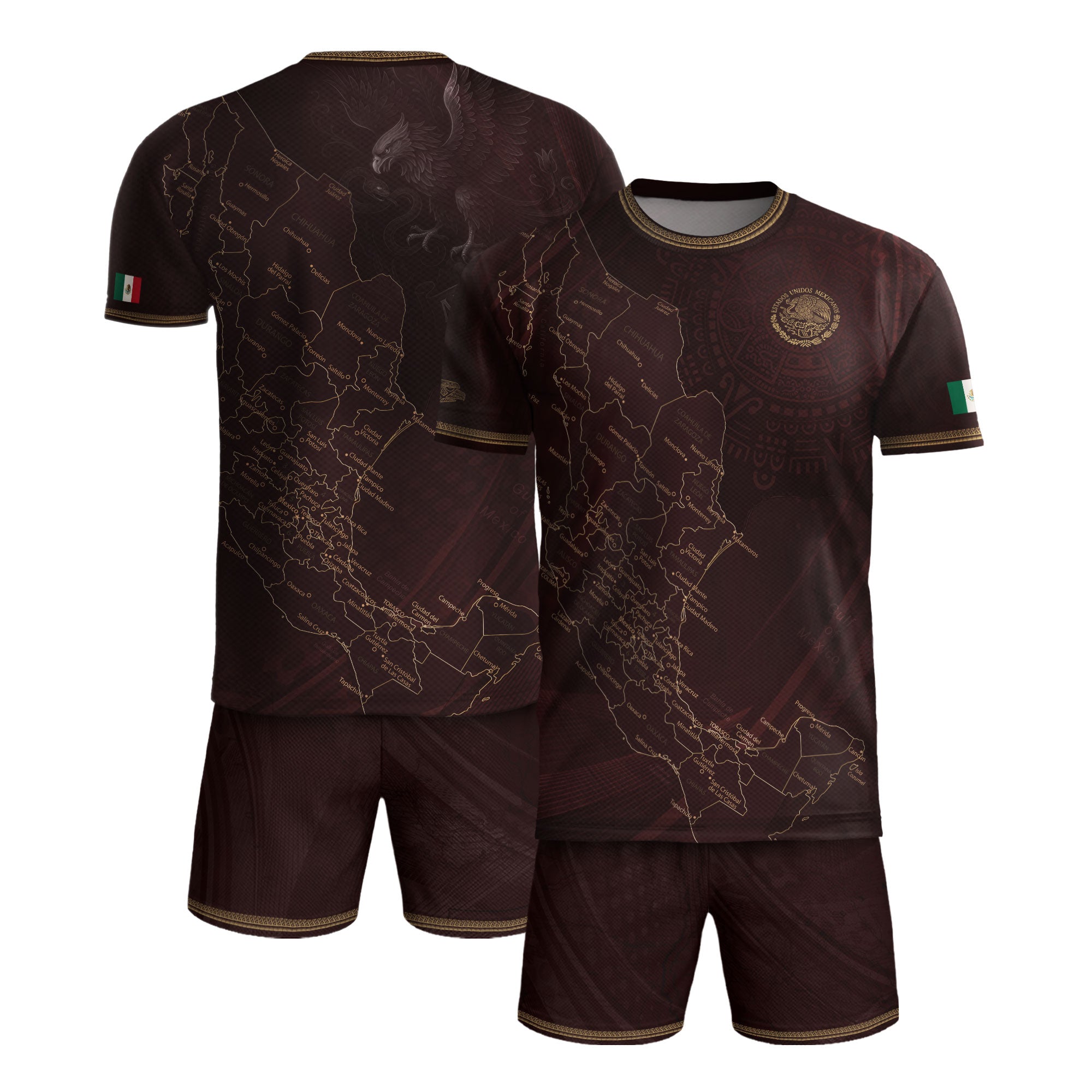 Mexico Burgundy Map Design Aztec Heritage Pride Soccer Jersey
