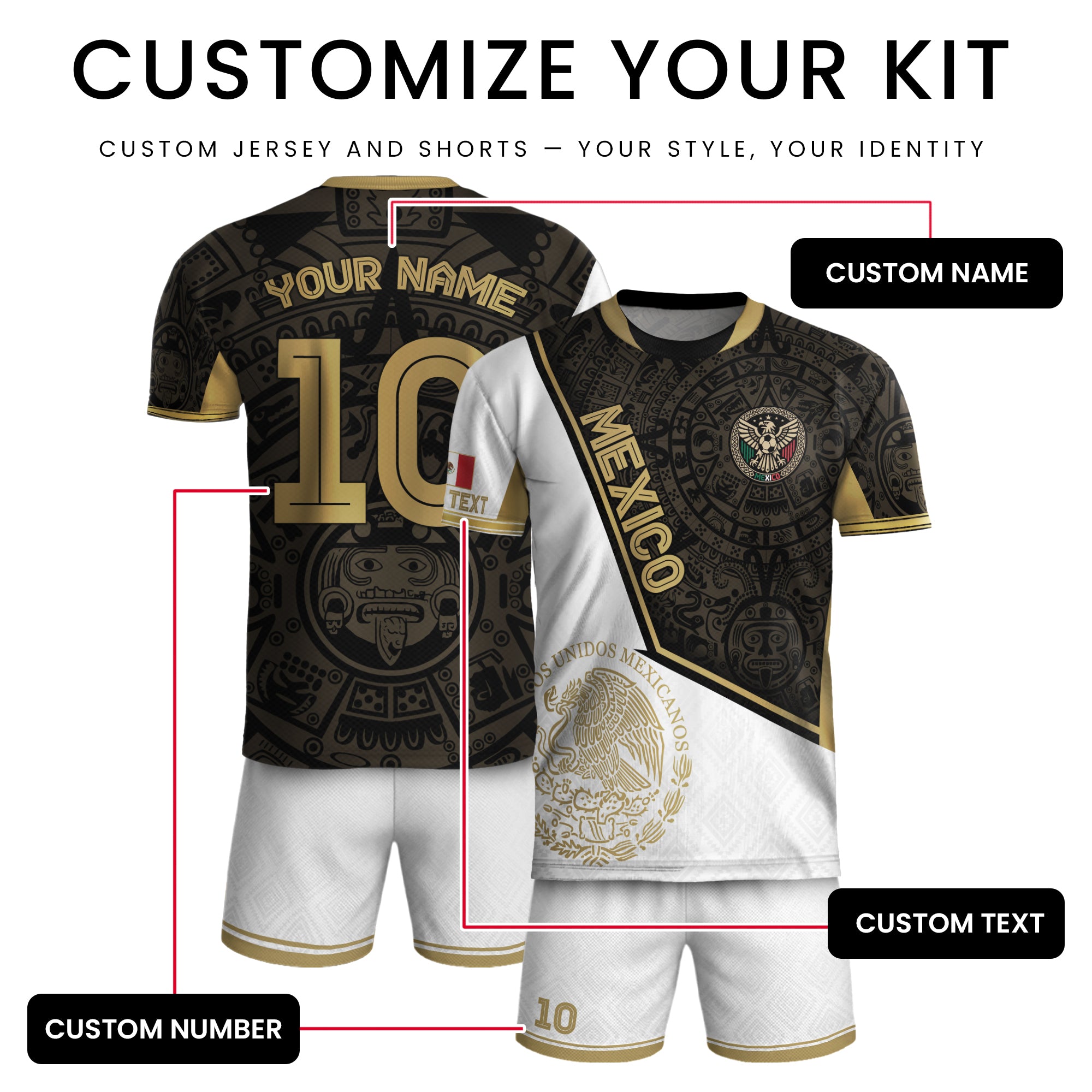 Custom Mexico Soccer Jersey with Name & Number – Aztec Style