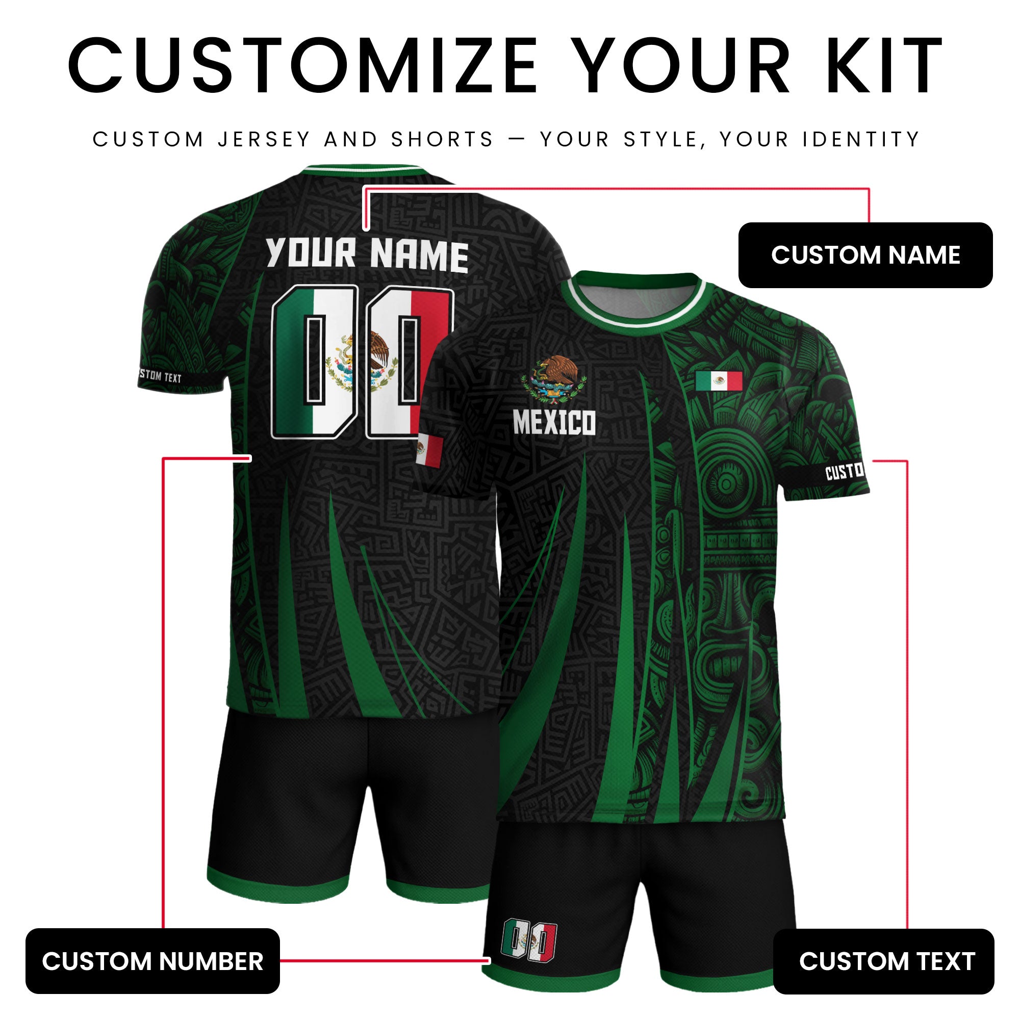 Custom Mexico Aztec Green Stripes Soccer Jersey