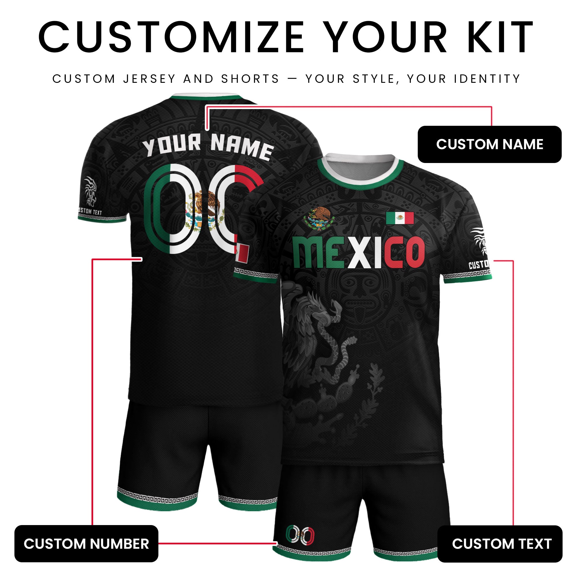 Custom Mexico Aztec Eagle Soccer Jersey Black Heritage Edition