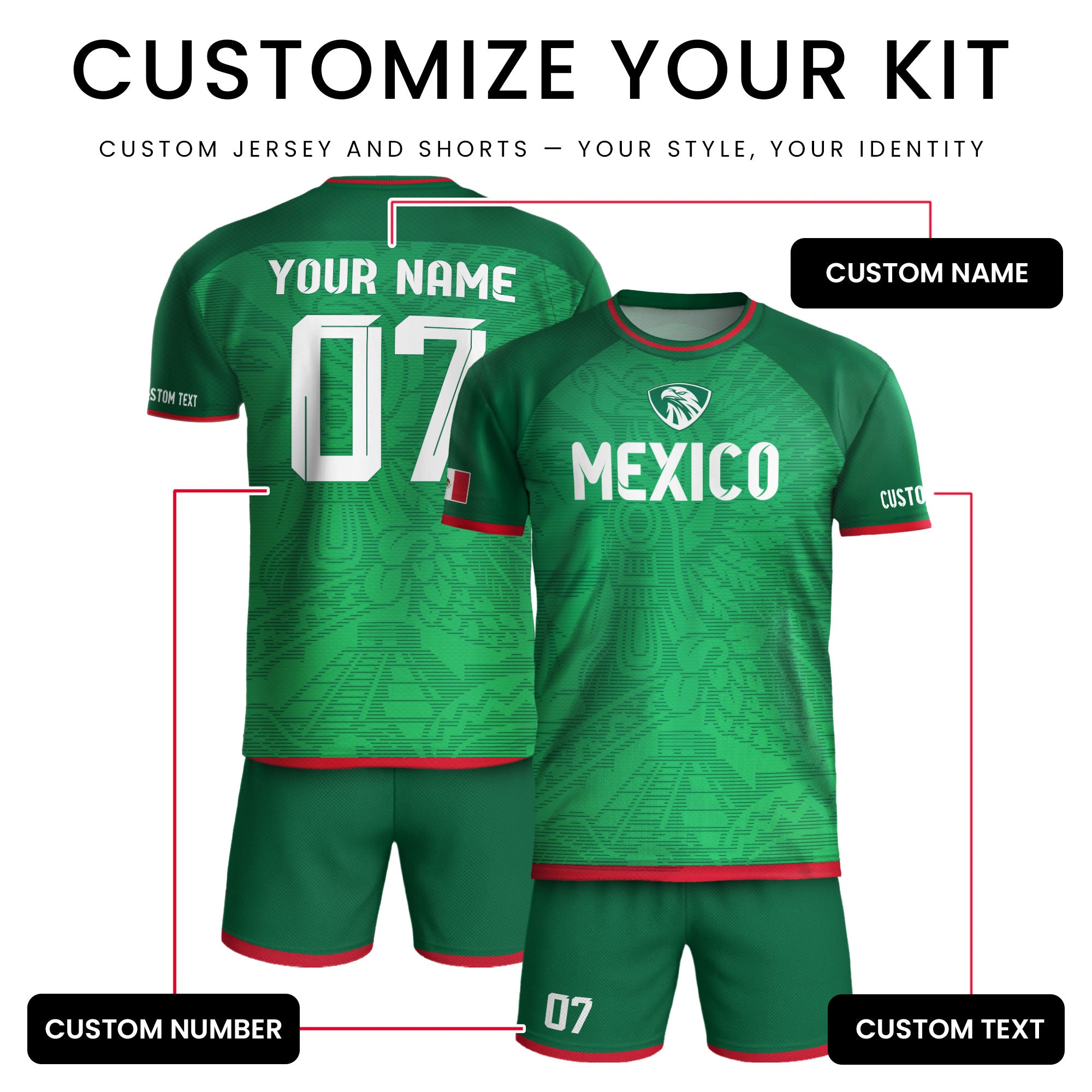 Custom Mexico Green Aztec Pattern Crest Design Soccer Jersey