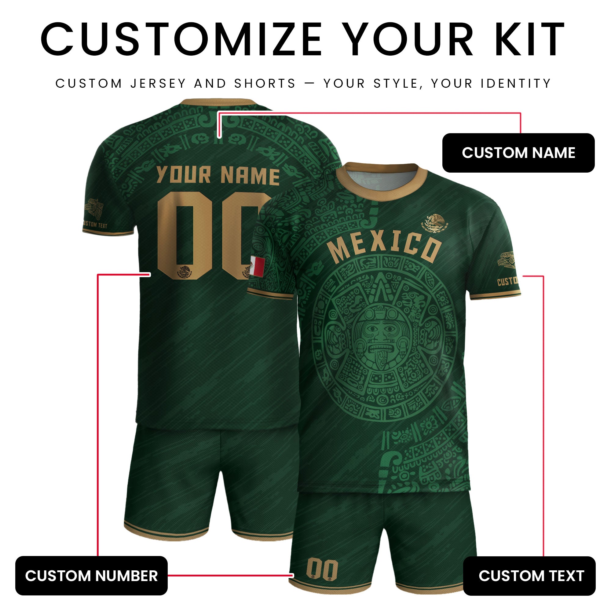 Custom Mexico Soccer Jersey Aztec Calendar Green Edition