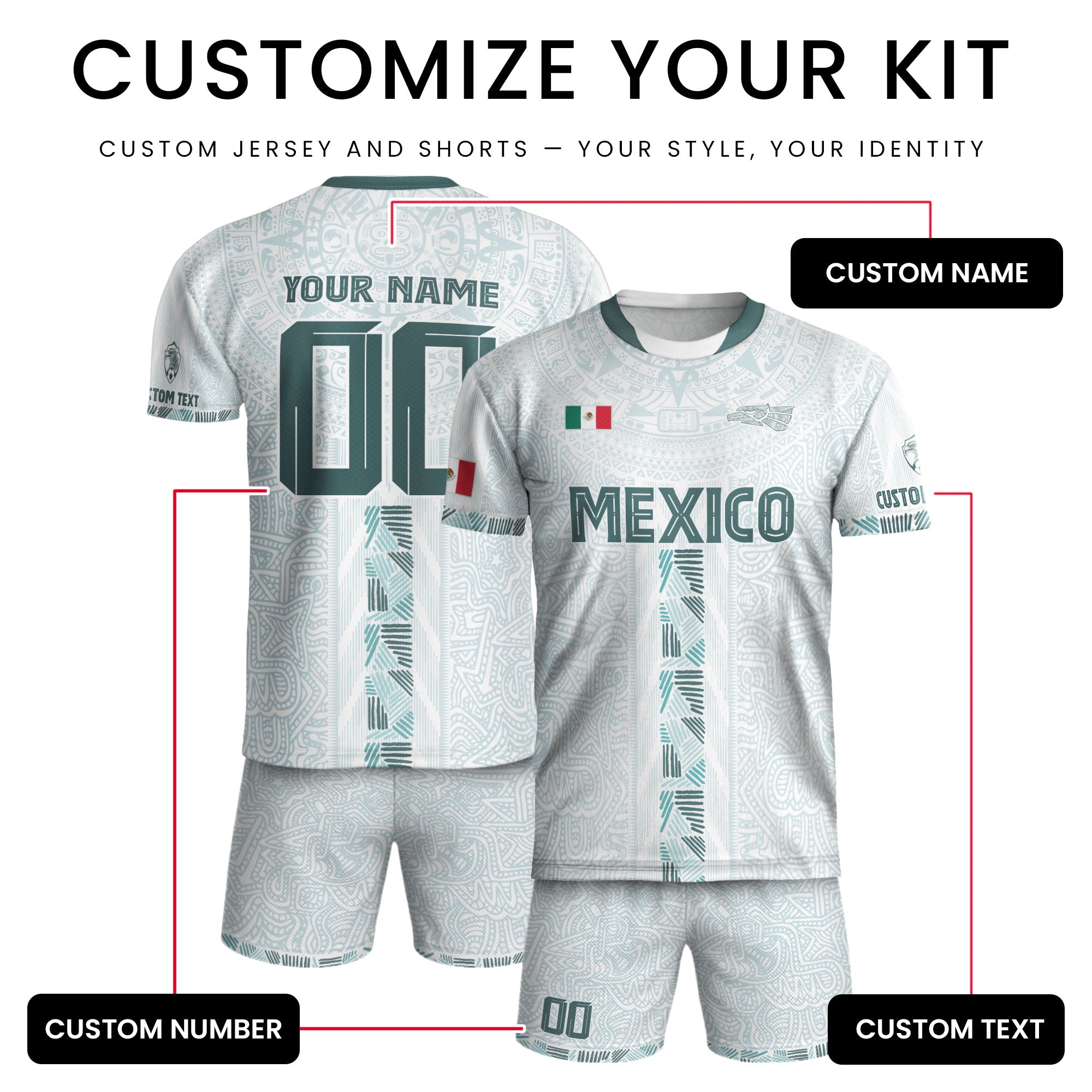 Custom Mexico White Aztec Calendar Design Soccer Jersey