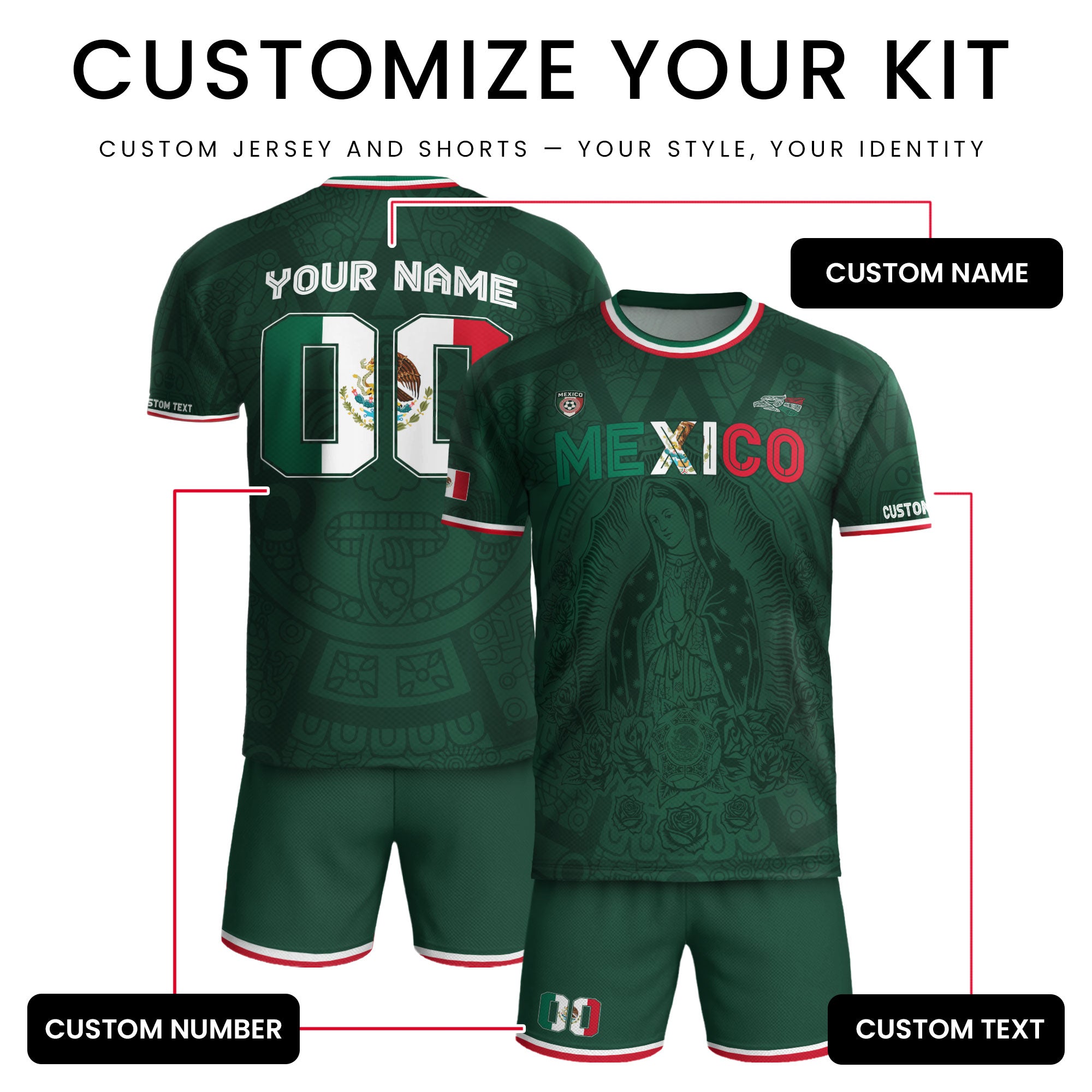 Custom Mexico Green Virgin of Guadalupe Soccer Jersey