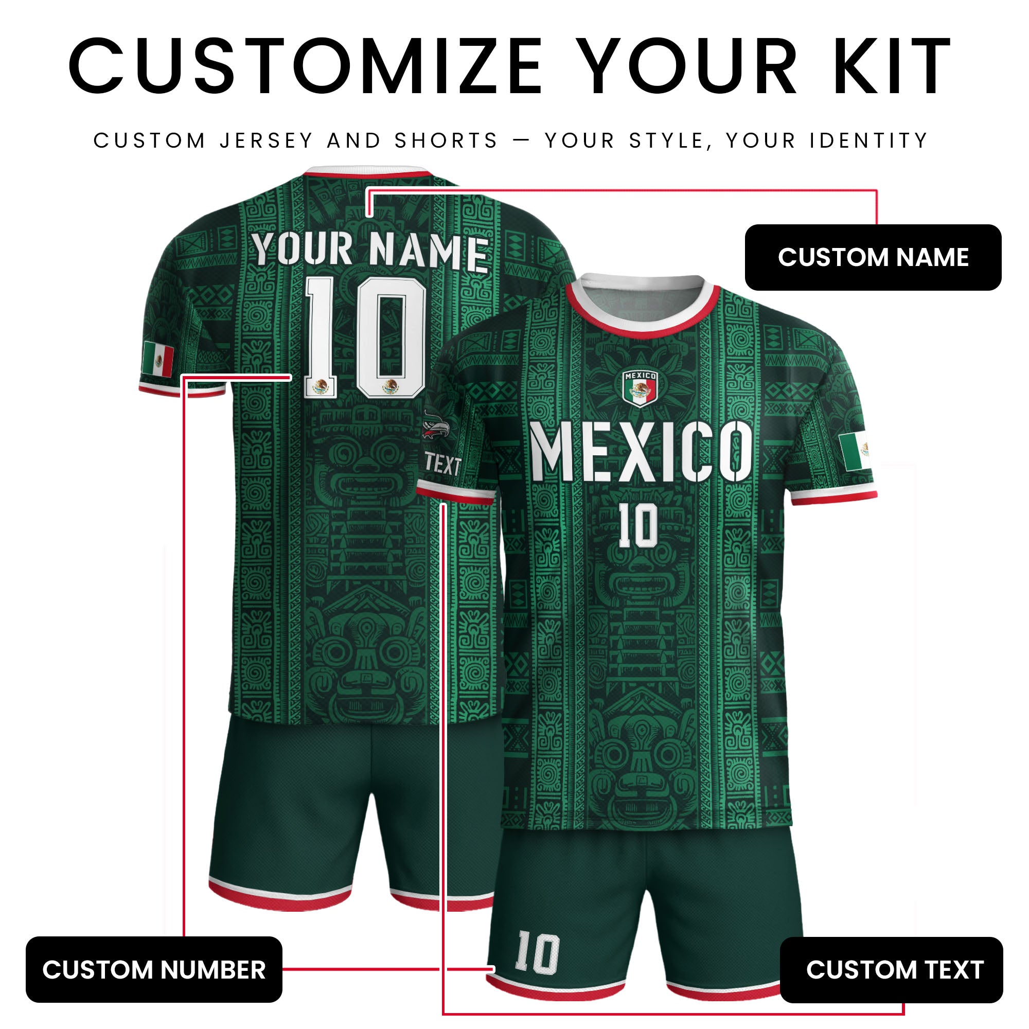 Custom Soccer Jersey Mexico Green Aztec Tribal Pattern Design