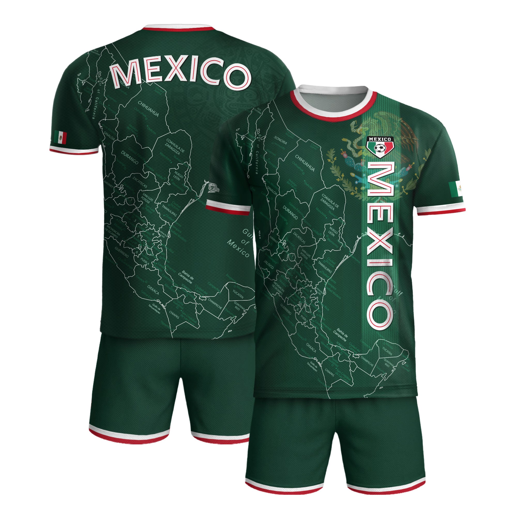 Mexico Green Heritage Map Soccer Jersey with Aztec Details