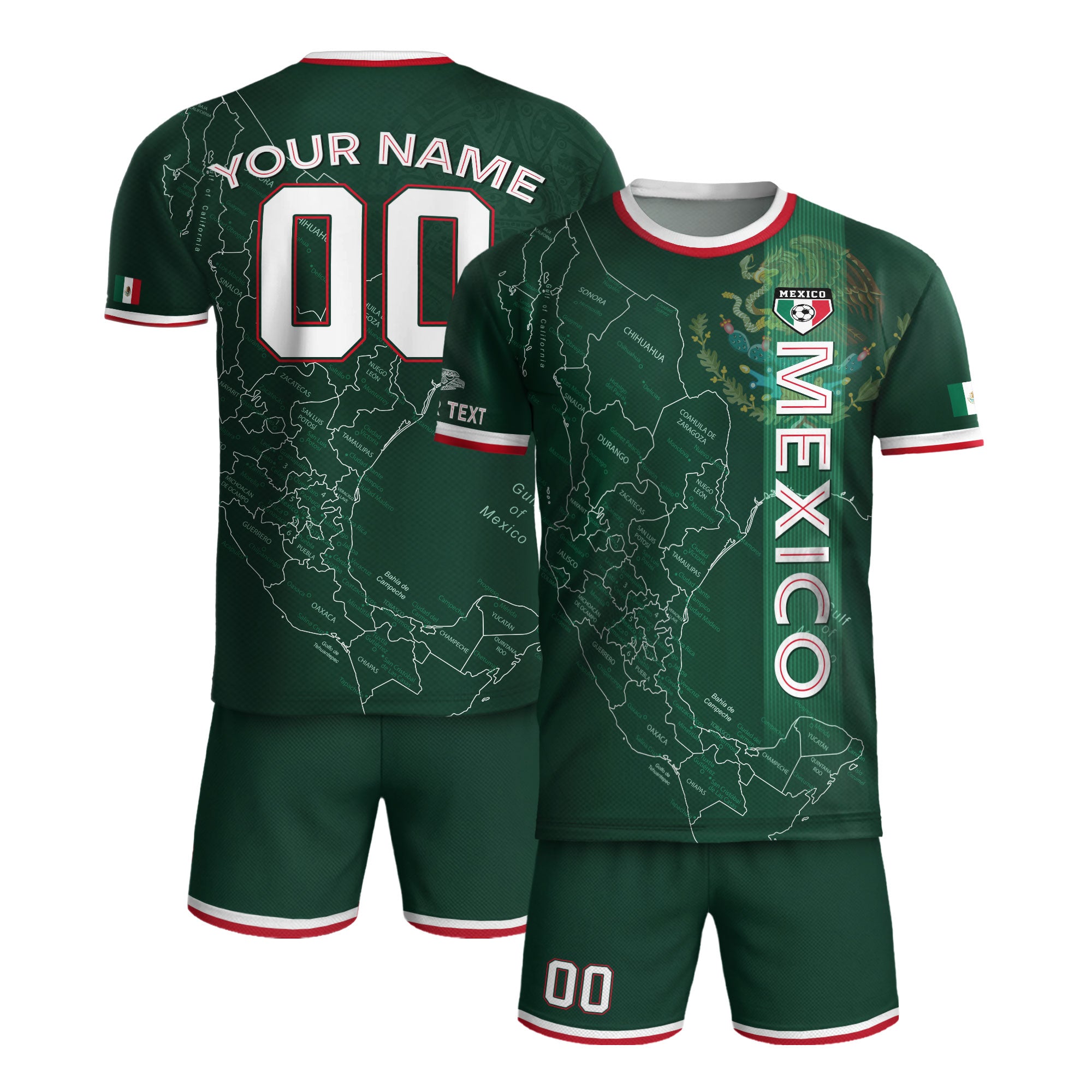 Custom Mexico Green Soccer Jersey with Flag Accents and Map Heritage Design