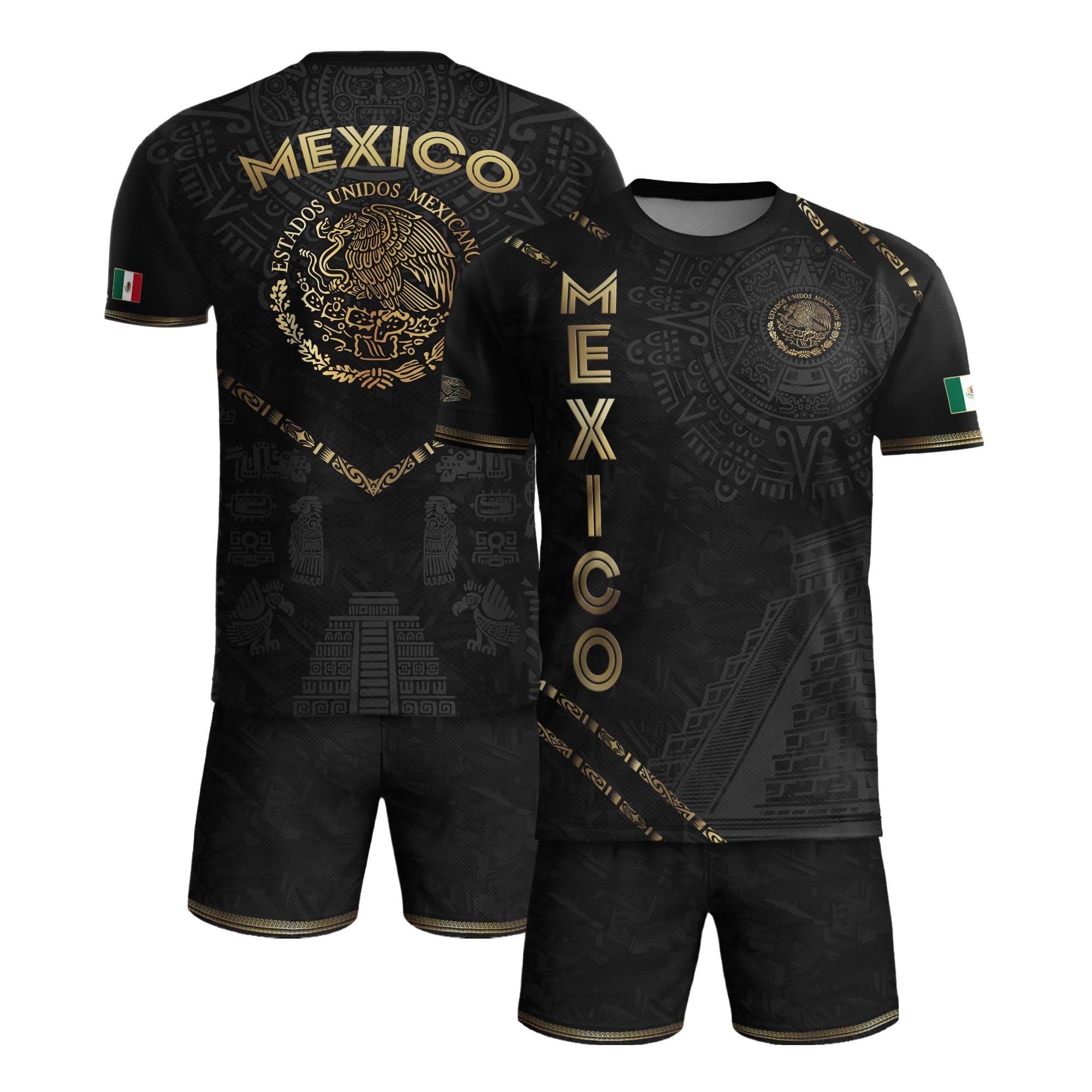 Mexico Black Gold Aztec Pyramid Heritage Soccer Jersey