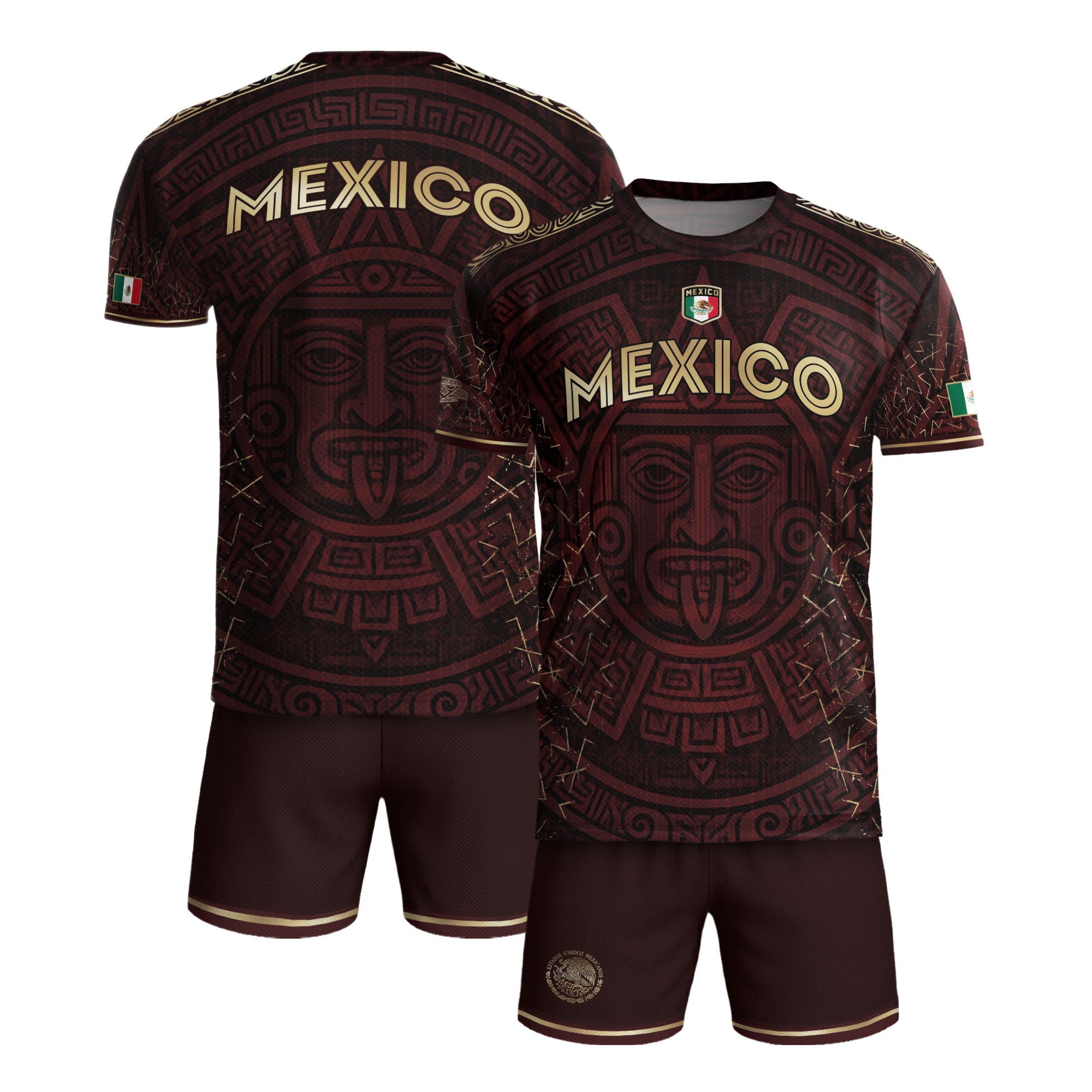 Mexico Burgundy Aztec Sun God Heritage Soccer Jersey