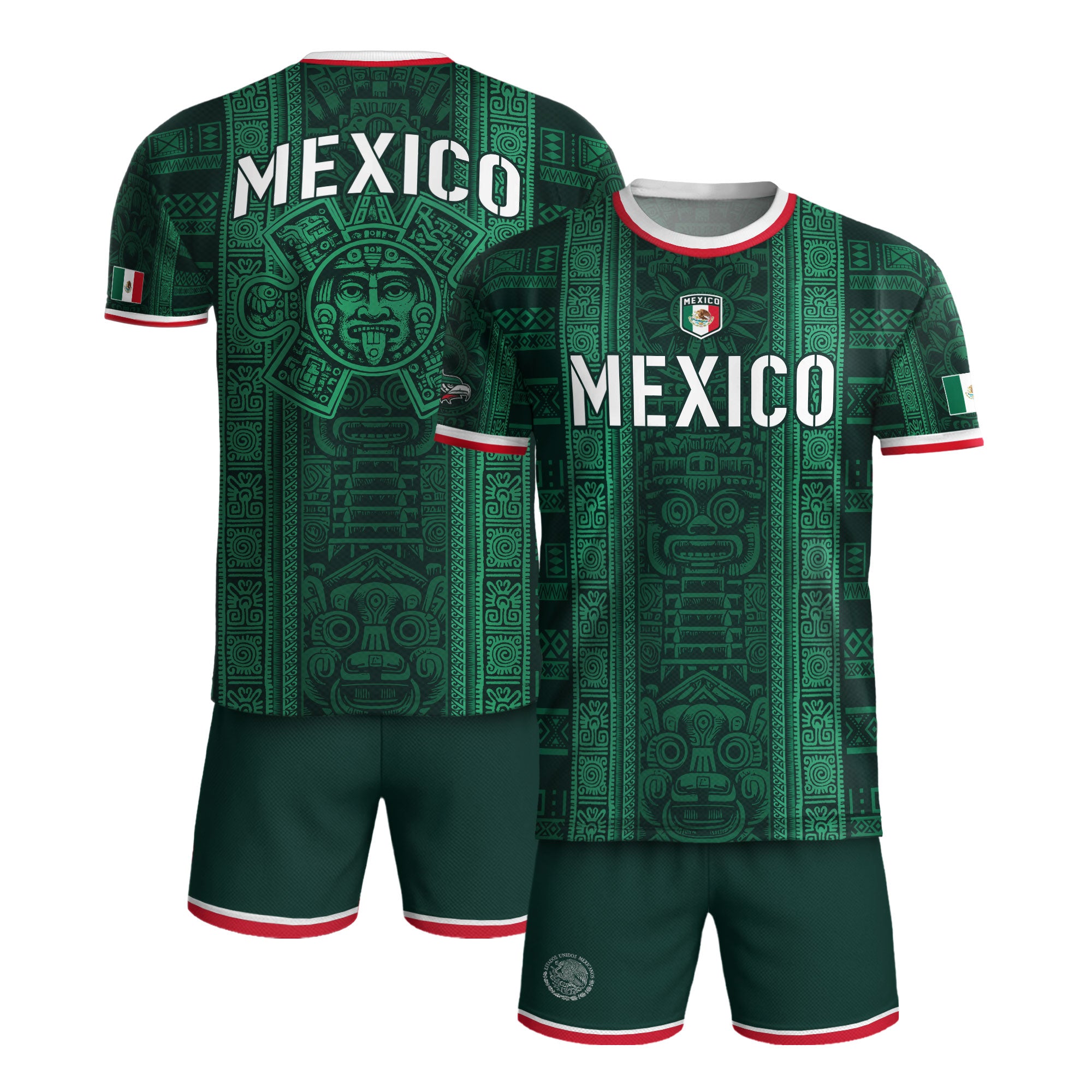 Mexico Green Aztec Warrior Pattern Heritage Soccer Jersey