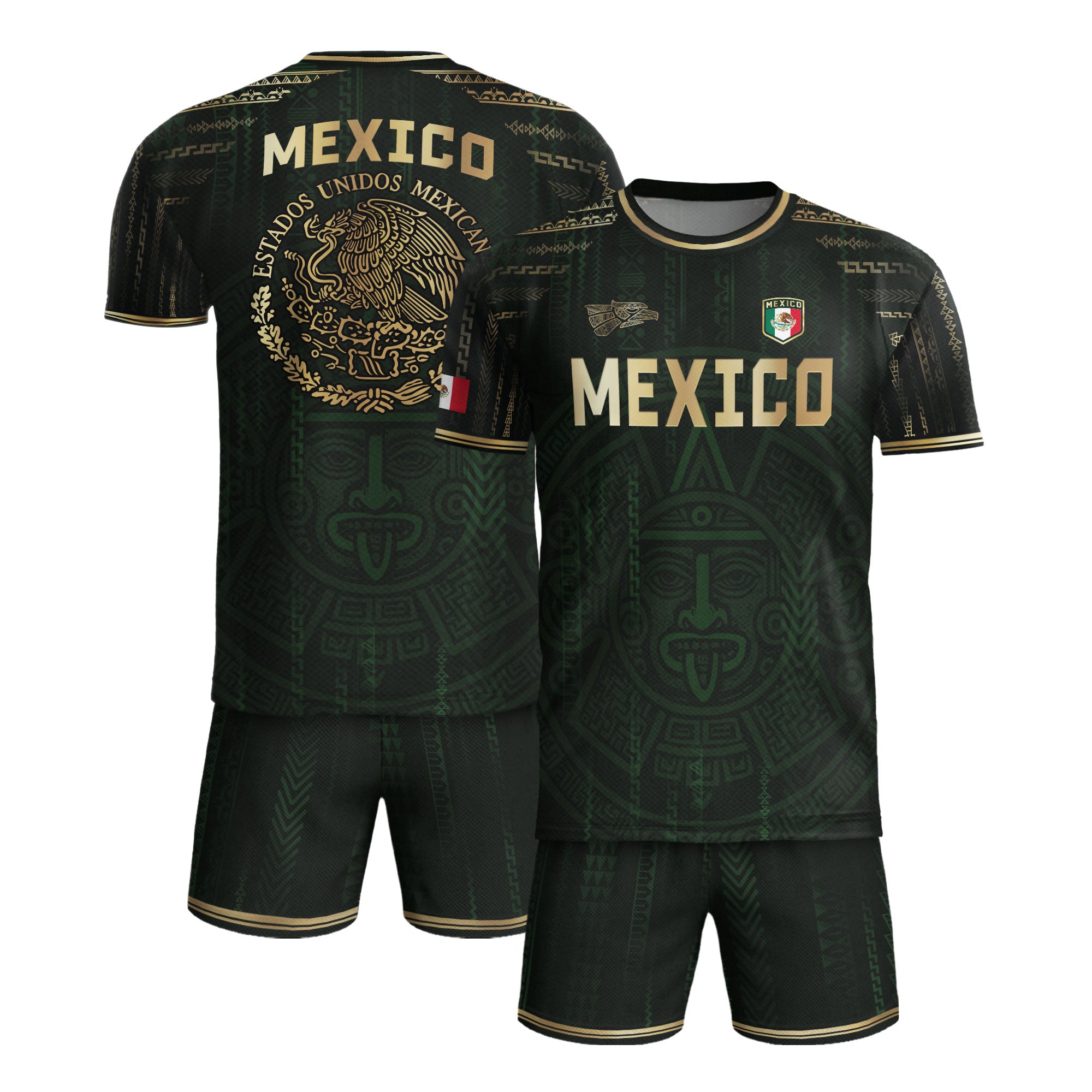 Mexico Green Gold Aztec Sun God Heritage Soccer Jersey