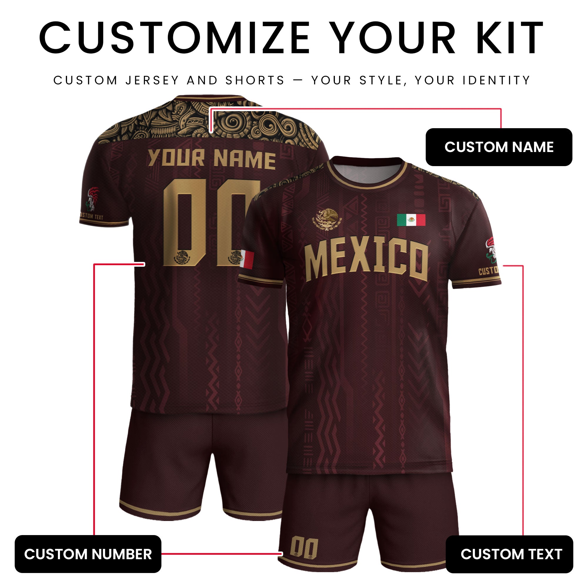 Custom Mexico Aztec Heritage Soccer Jersey Gold Eagle Pride Roots Design Shirt