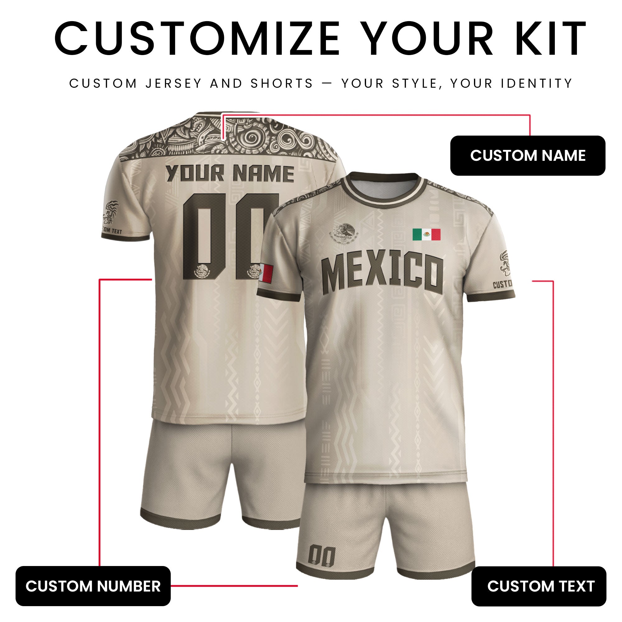 Custom Mexico Aztec Heritage Soccer Jersey Beige Eagle Pride Culture Roots Shirt