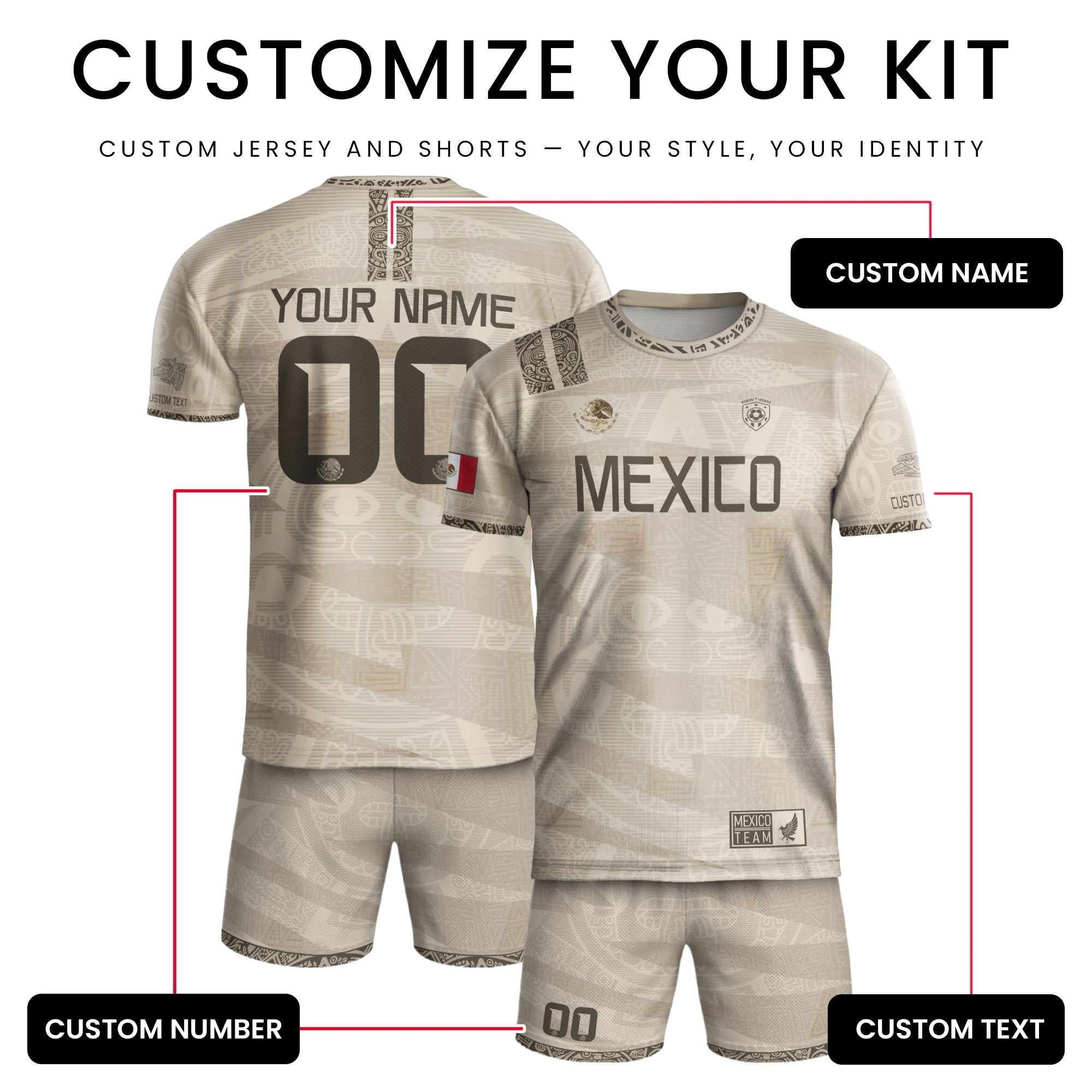 Custom Mexico Beige Aztec Pattern Soccer Jersey