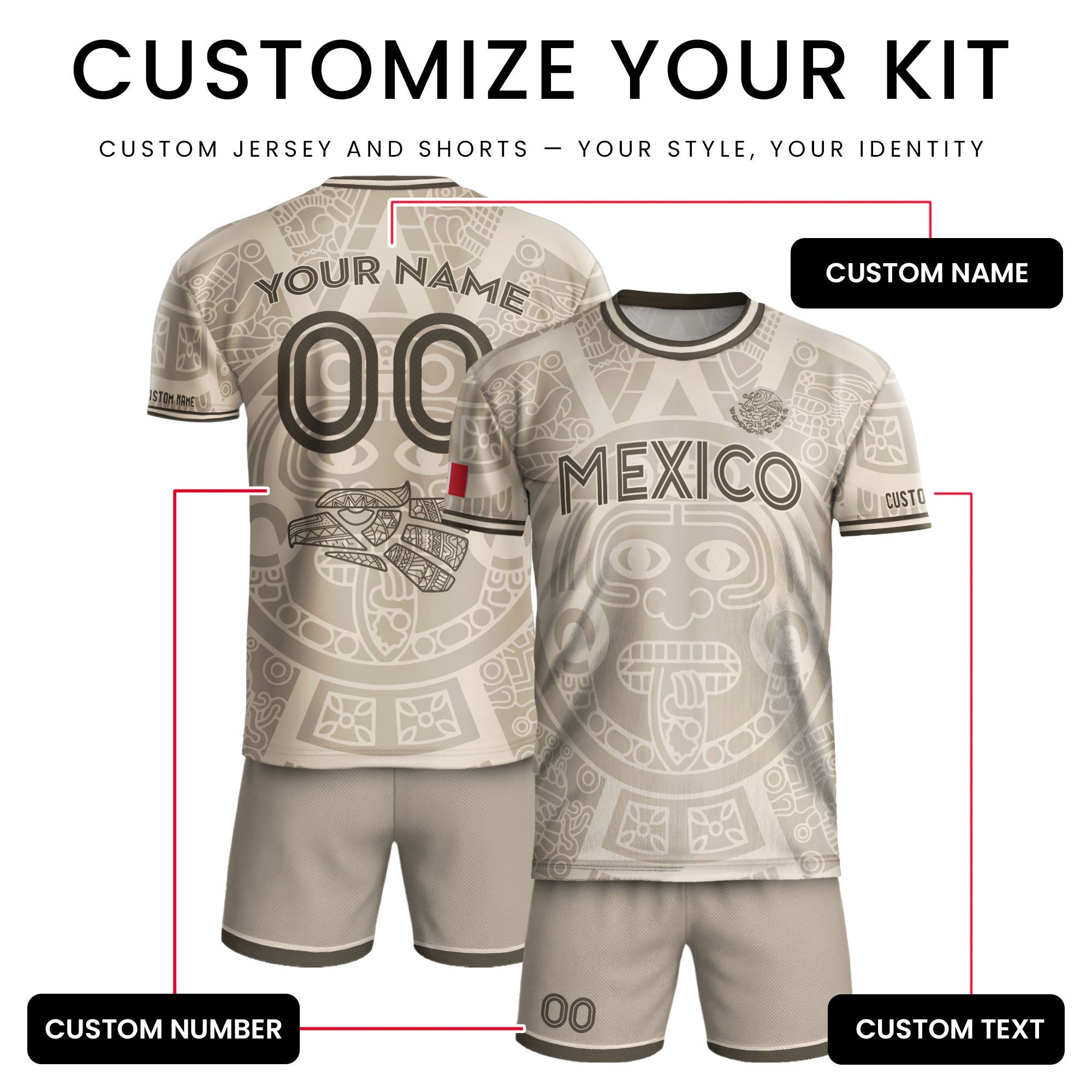 Custom Mexico Soccer Jersey Beige Brown Aztec Calendar Design