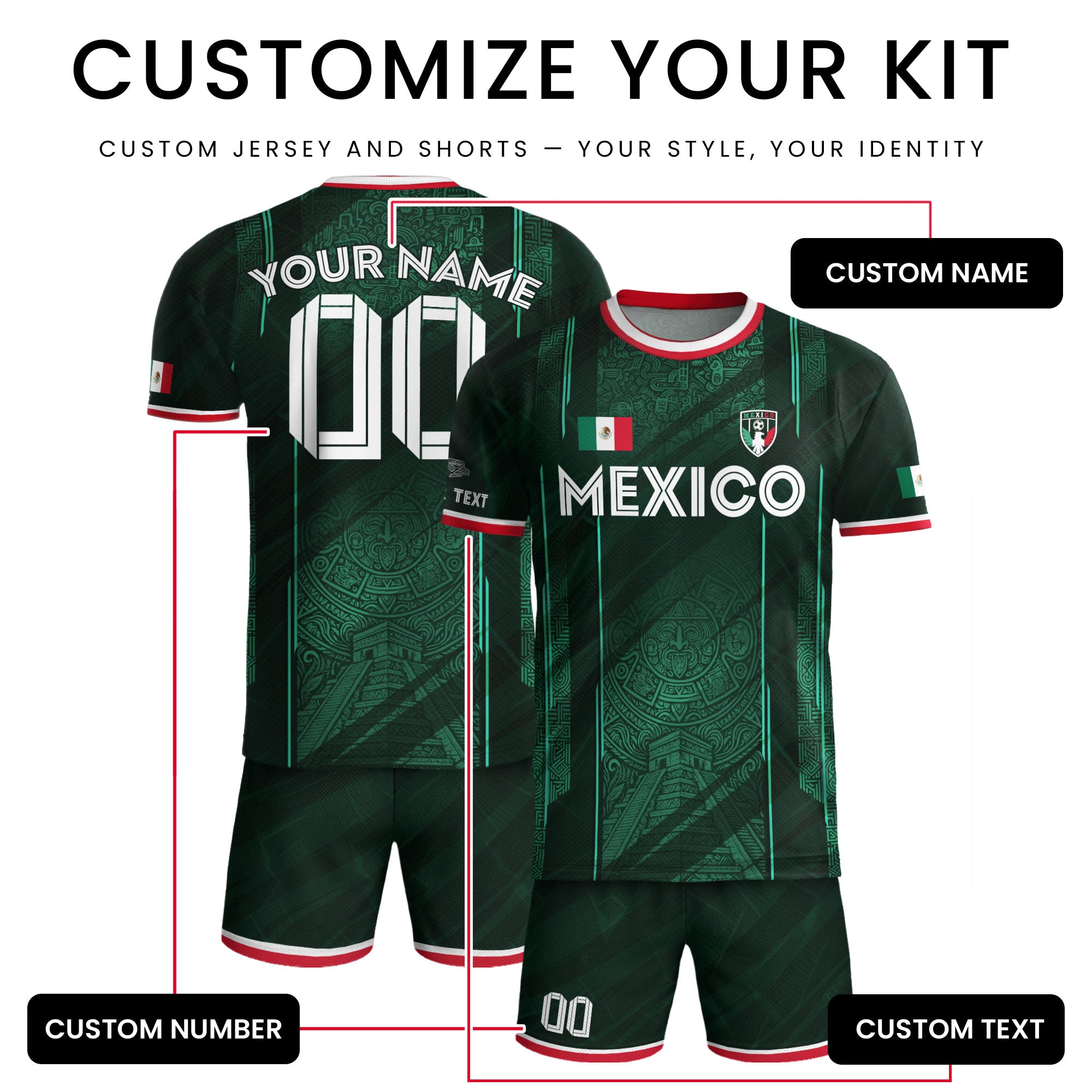 Custom Mexico Green Aztec Pyramid Soccer Jersey