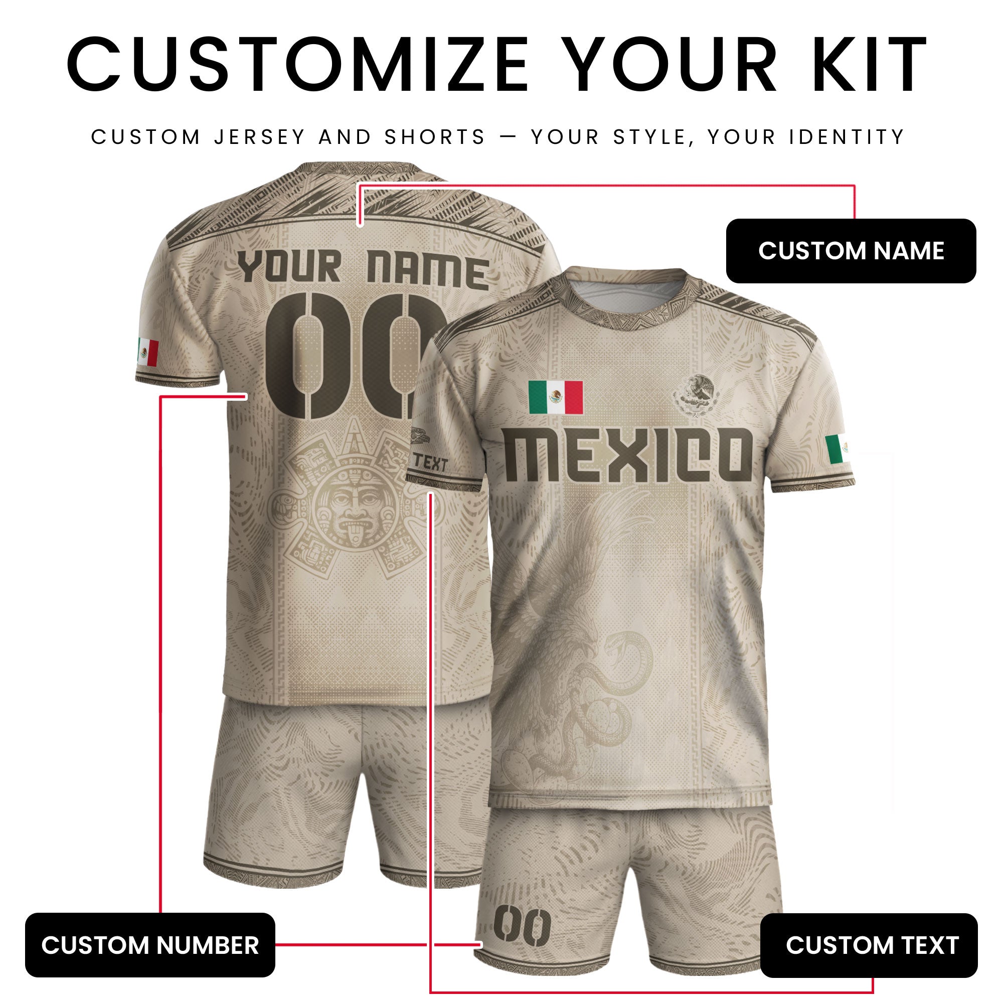 Custom Mexico Beige Eagle Aztec Calendar Soccer Jersey