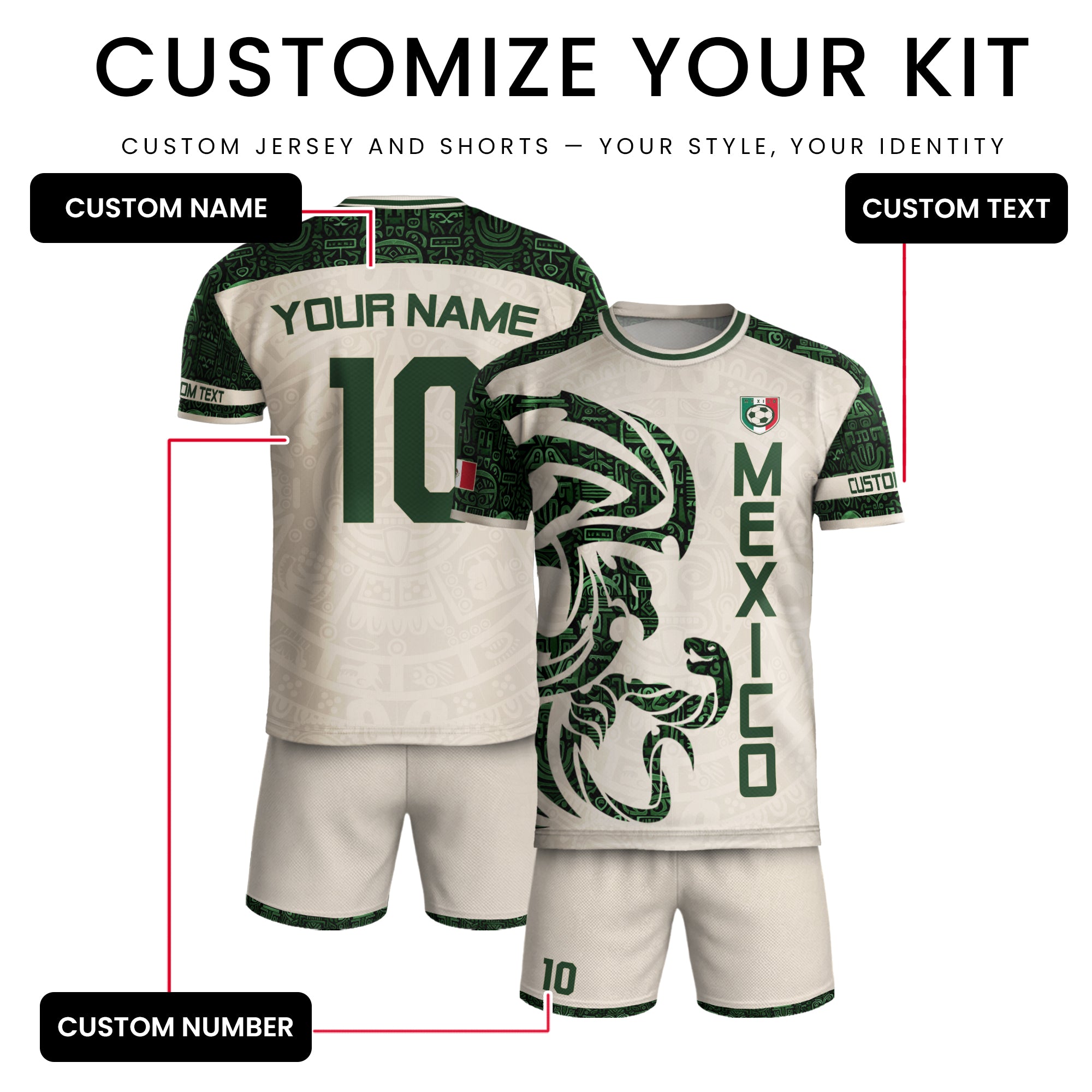 Custom Mexico Soccer Jersey Beige Green Aztec Design