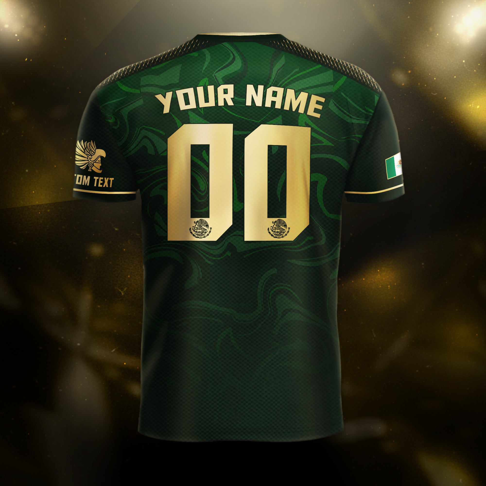 Custom Mexico Green Eagle Soccer Jersey Gold Crest Heritage Edition