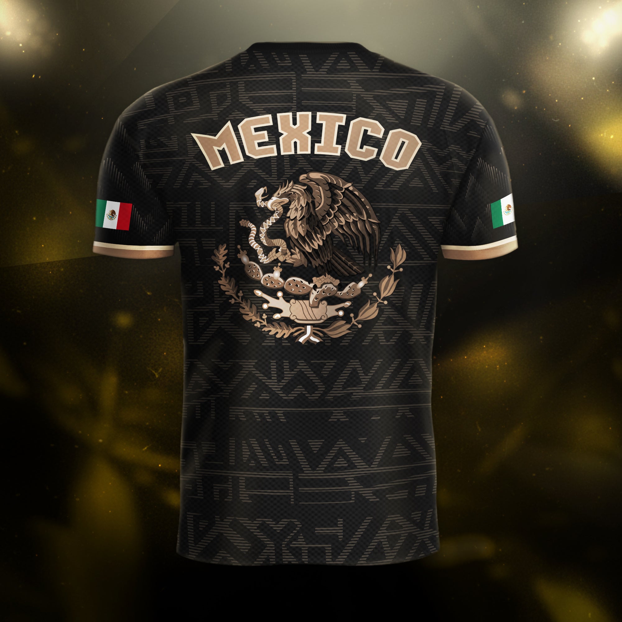 Mexico Soccer Jersey Black Gold Eagle Serpent Design