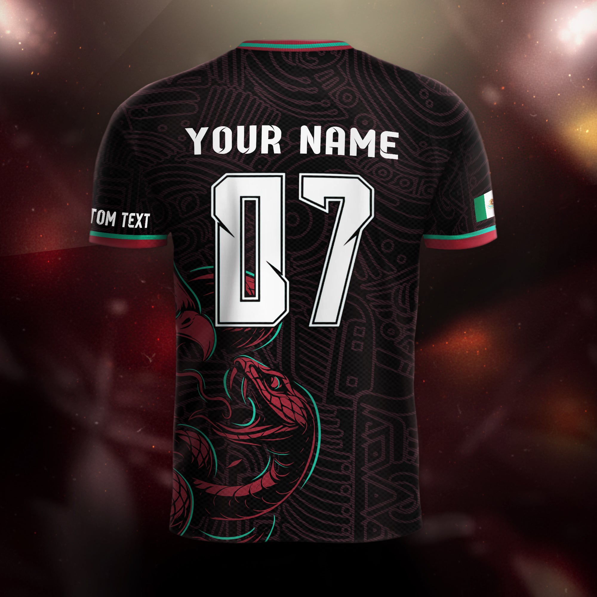 Custom Mexico Black Aztec Eagle Serpent Design Soccer Jersey