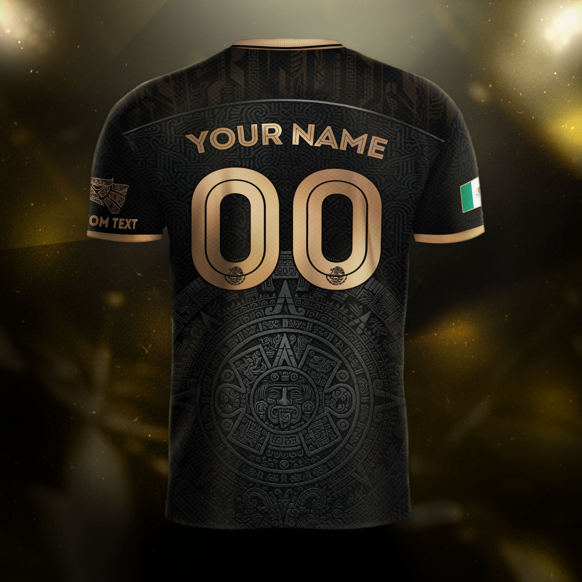 Custom Mexico Black Aztec Calendar Gold Edition Soccer Jersey