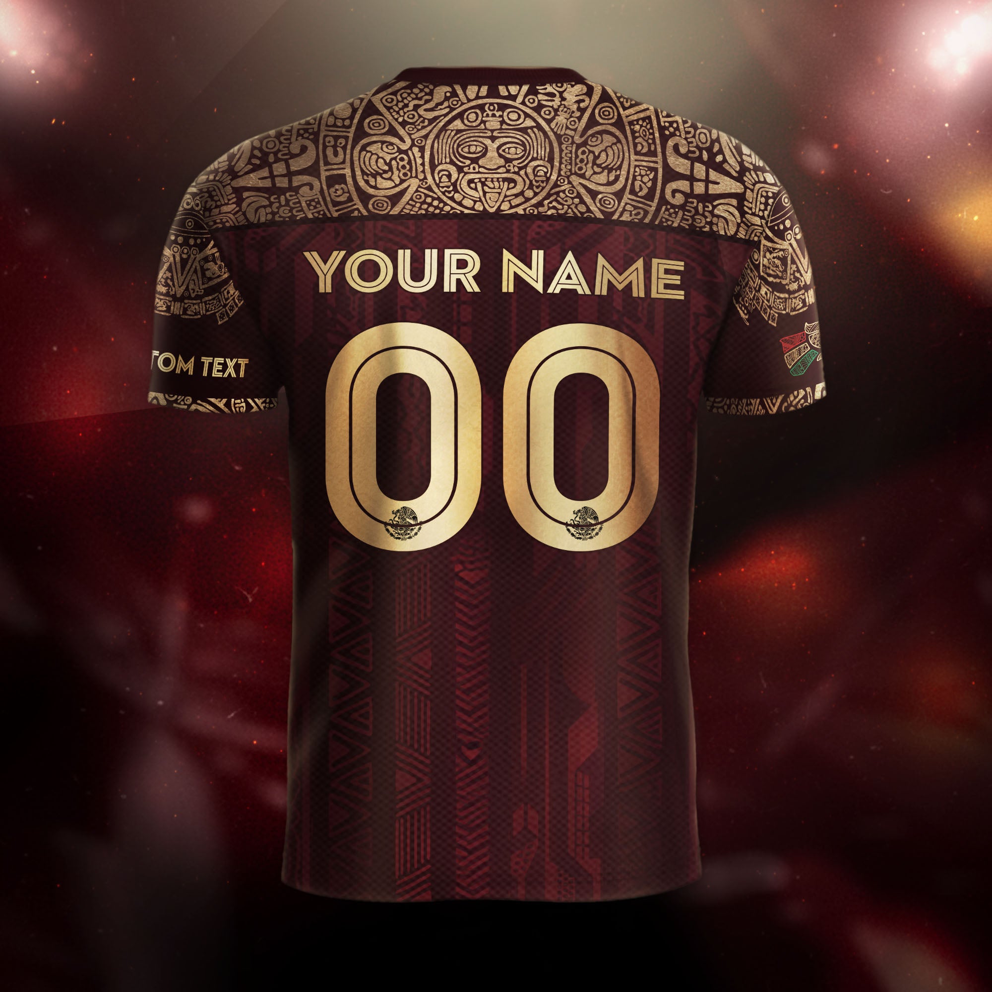 Custom Mexico Burgundy Eagle and Serpent Gold Soccer Jersey