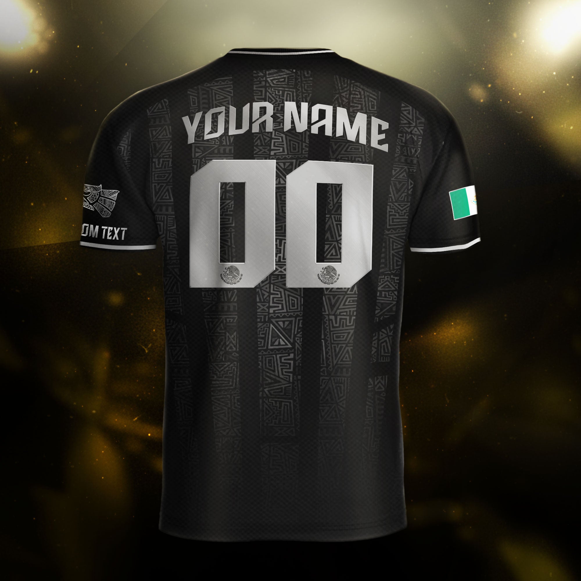 Custom Mexico Black Silver Aztec Pattern Soccer Jersey