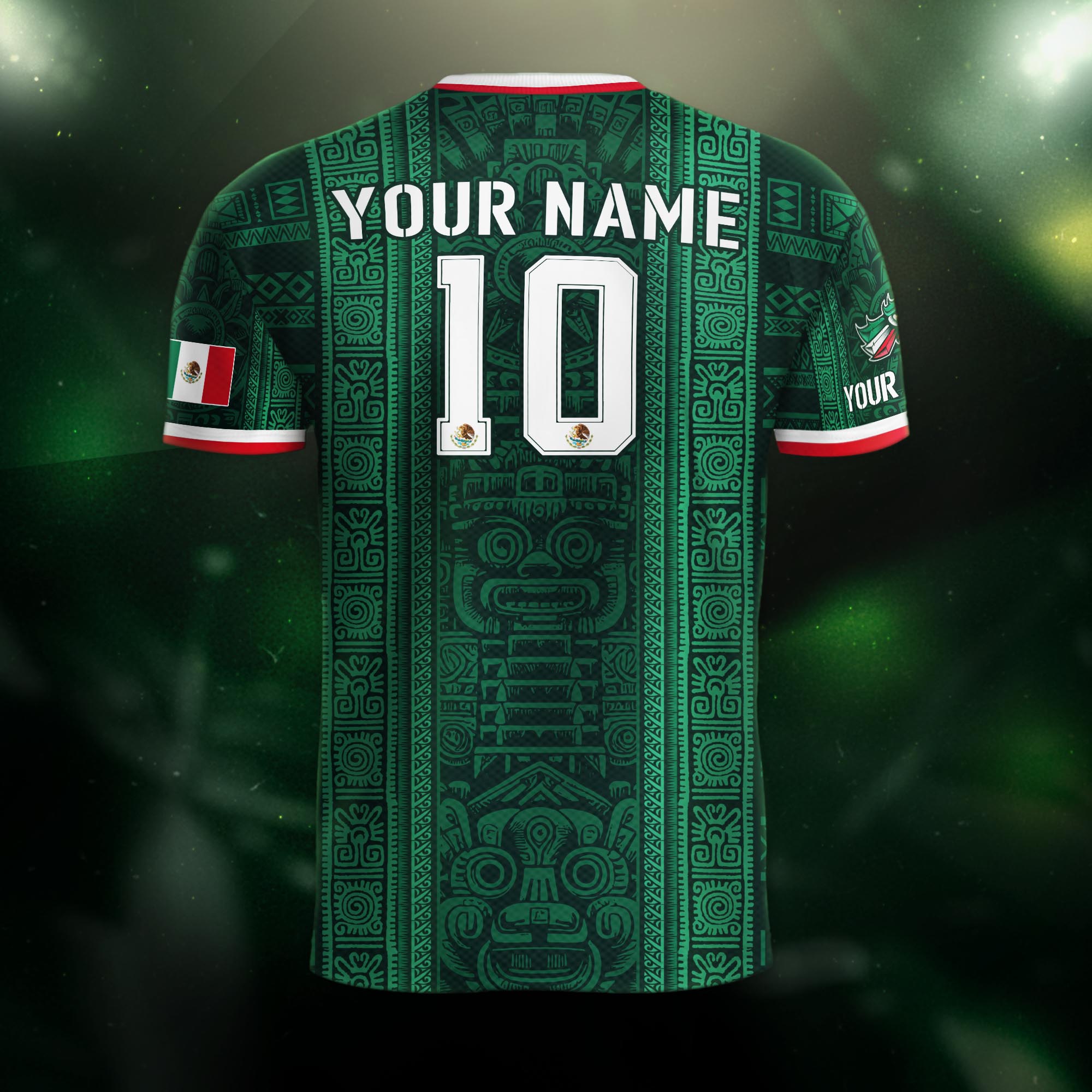 Custom Soccer Jersey Mexico Green Aztec Tribal Pattern Design