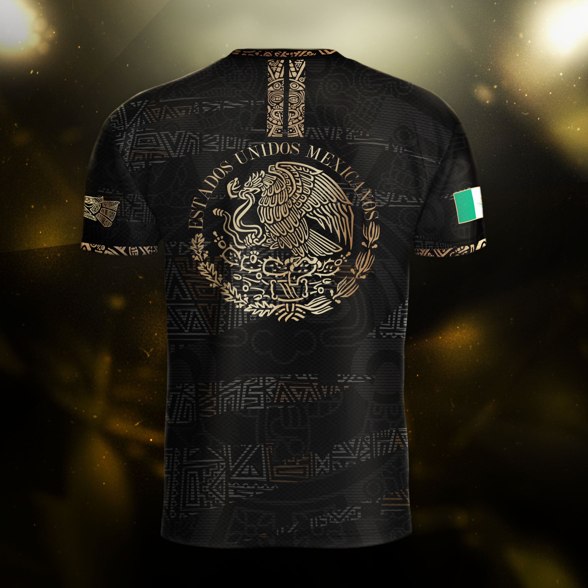 Mexico Black Gold Aztec Heritage Soccer Jersey with Eagle Crest Design