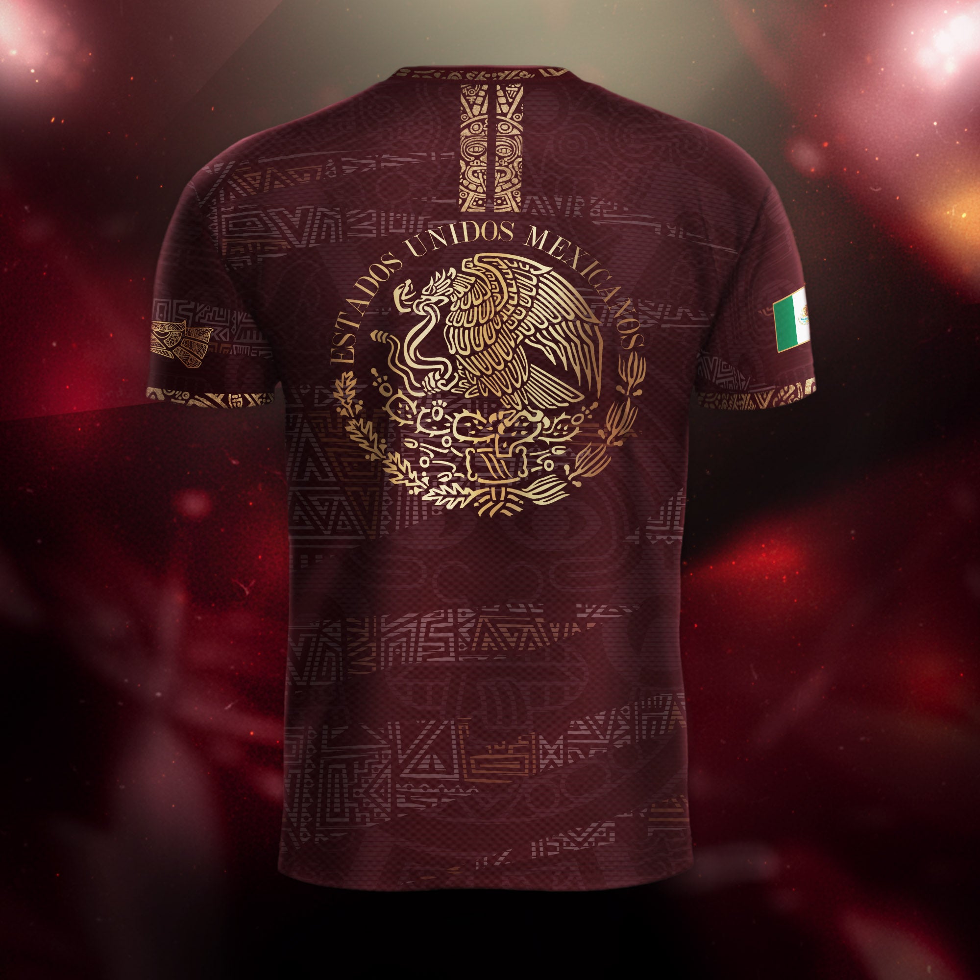 Mexico Soccer Jersey Burgundy Gold Aztec Heritage Eagle Crest