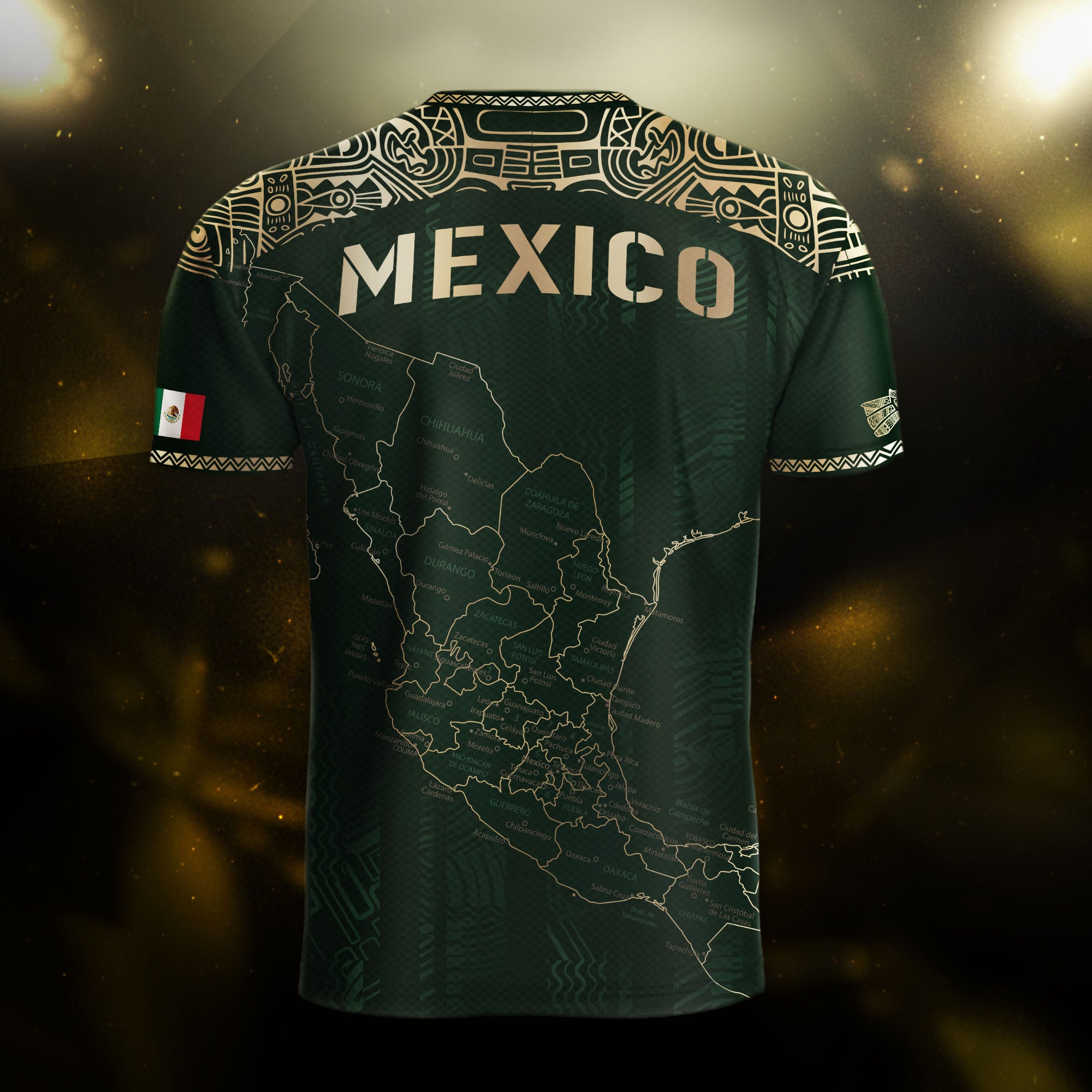 Mexico Soccer Jersey Green Heritage Map Golden Aztec Details