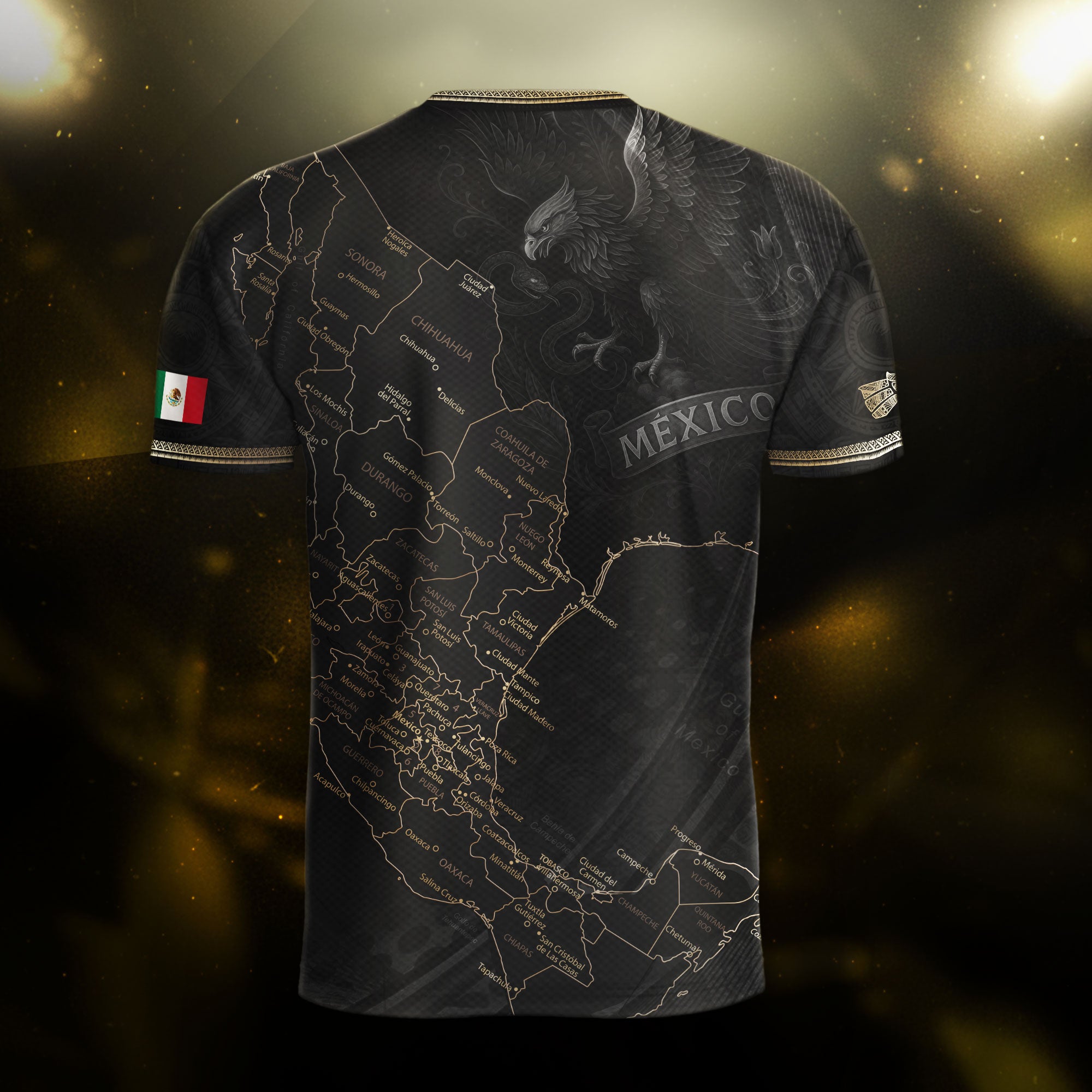 Mexico Soccer Jersey Black Aztec Sunstone Heritage Map Design