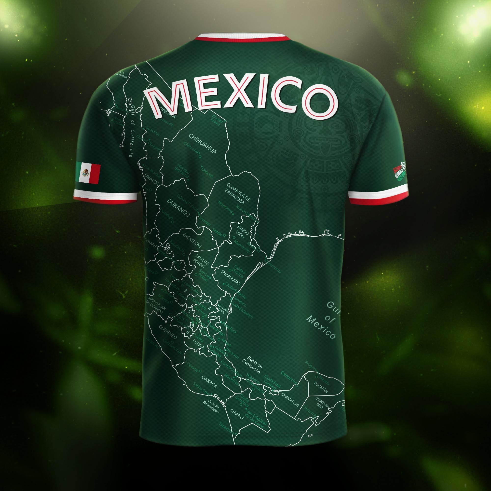Mexico Green Heritage Map Soccer Jersey with Aztec Details