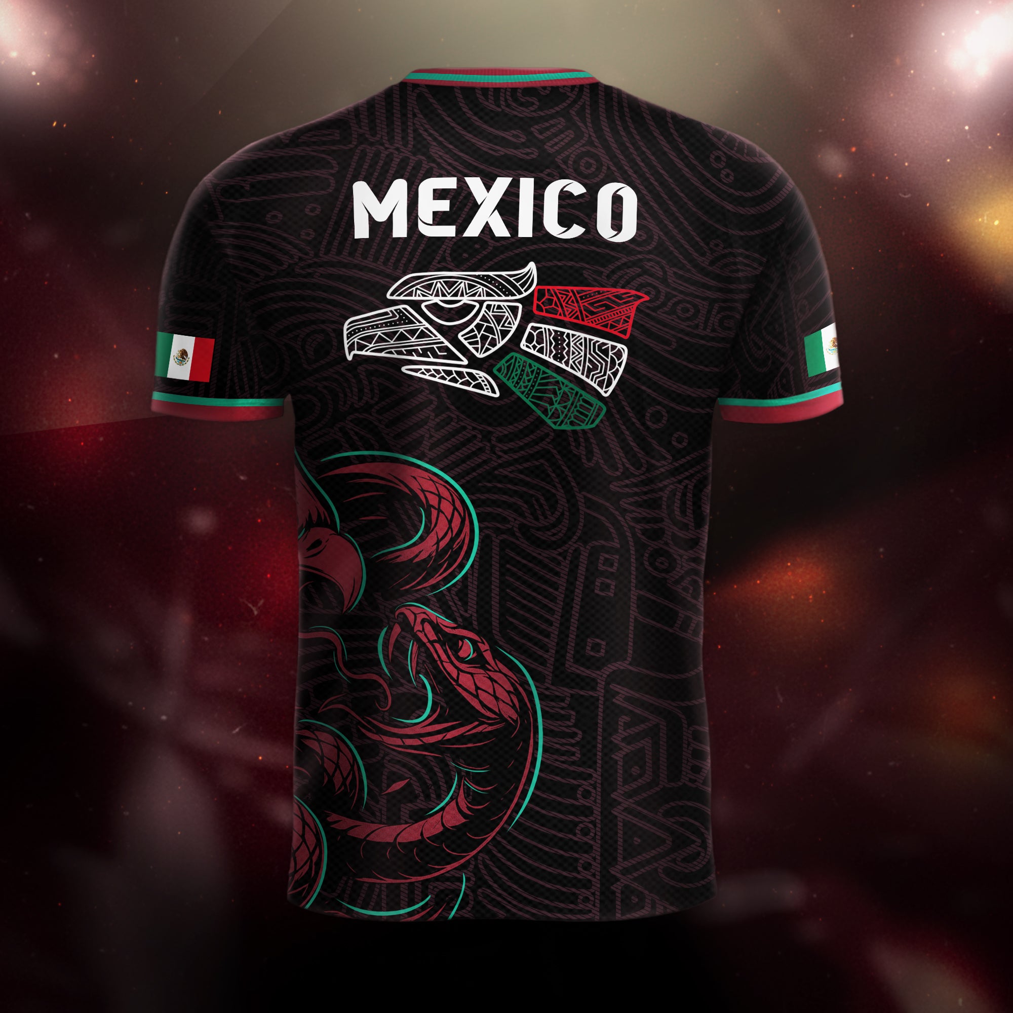 Mexico Black Red Aztec Eagle And Serpent Soccer Jersey