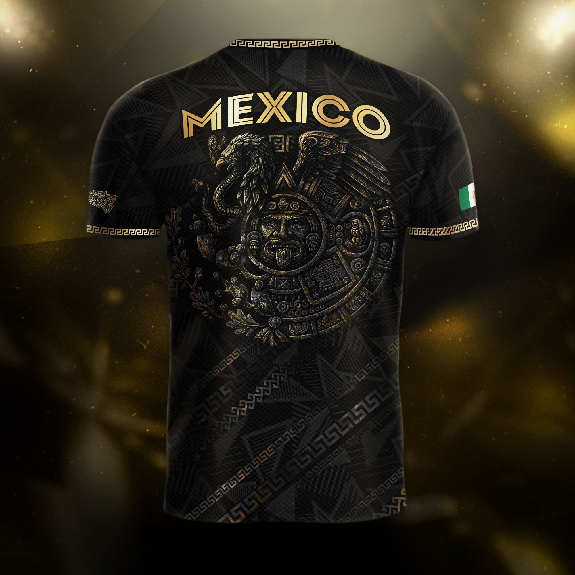 Mexico Soccer Jersey Black Aztec Eagle and Serpent Design