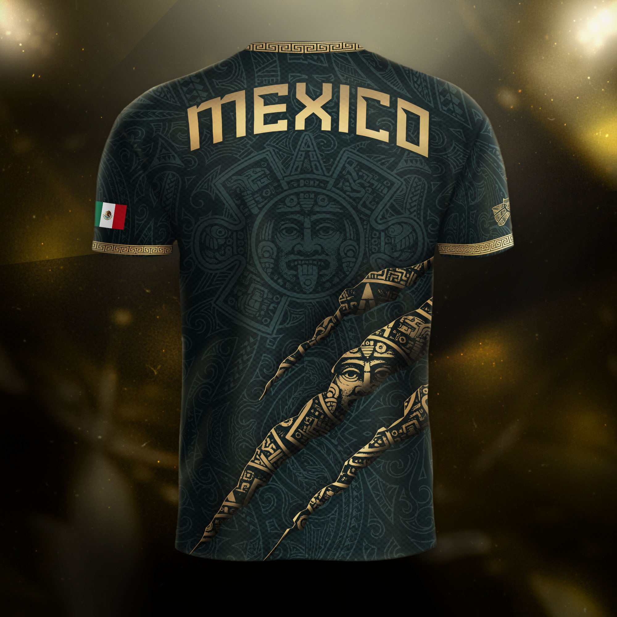Mexico Soccer Jersey Dark Green Aztec Eagle and Warrior Claw Design