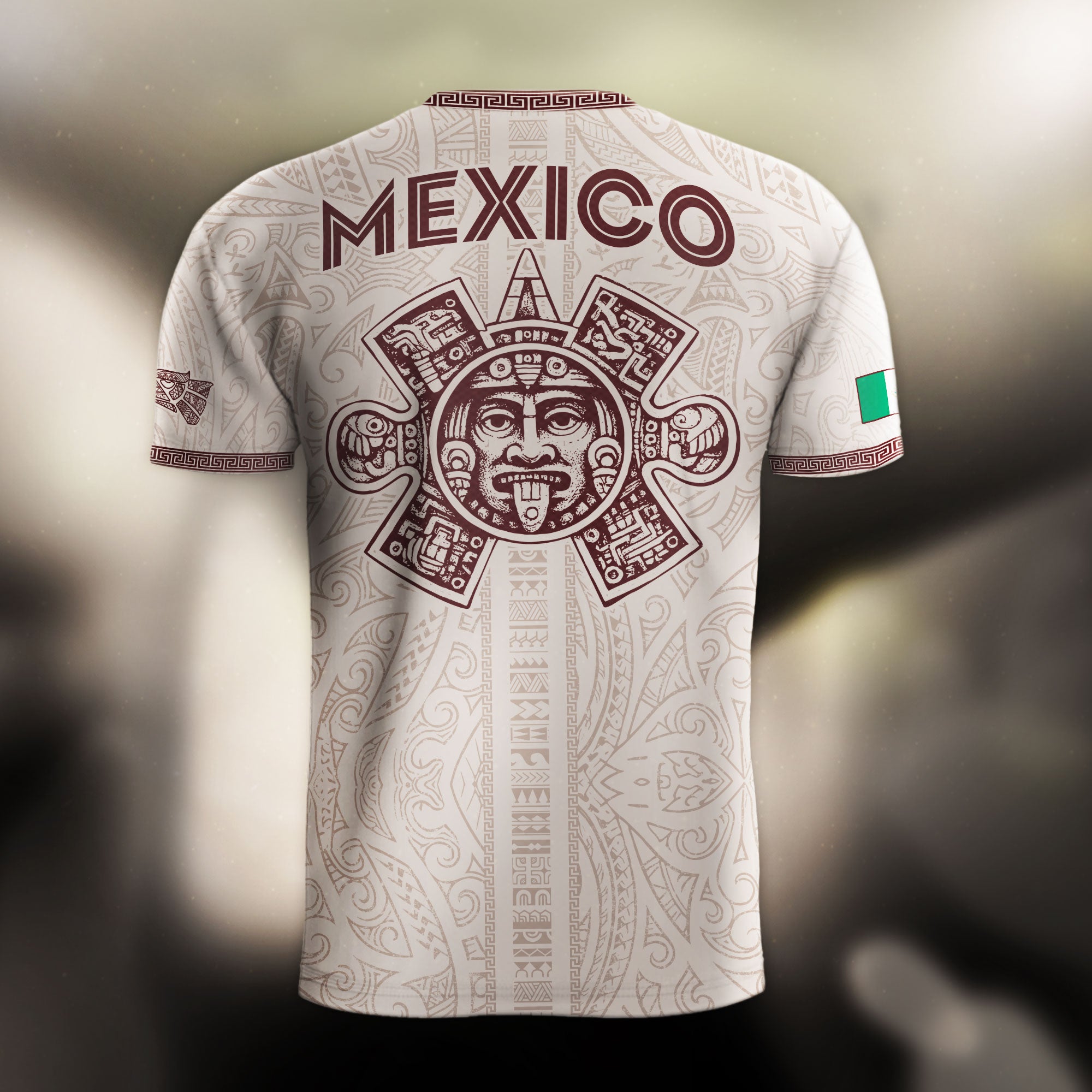 Camiseta de fútbol de México con diseño de águila de piedra solar azteca