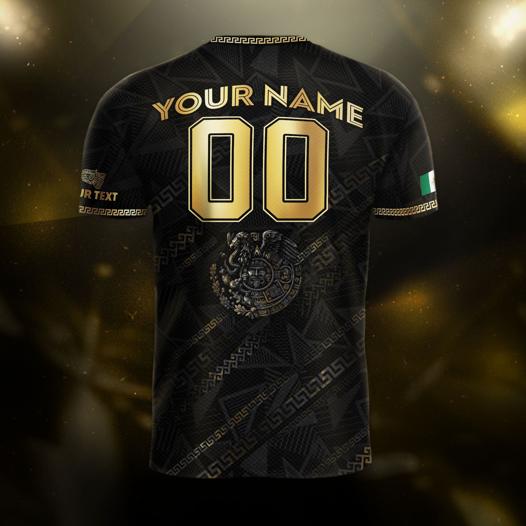 Custom Mexico Black Gold Eagle and Serpent Aztec Heritage Soccer Jersey