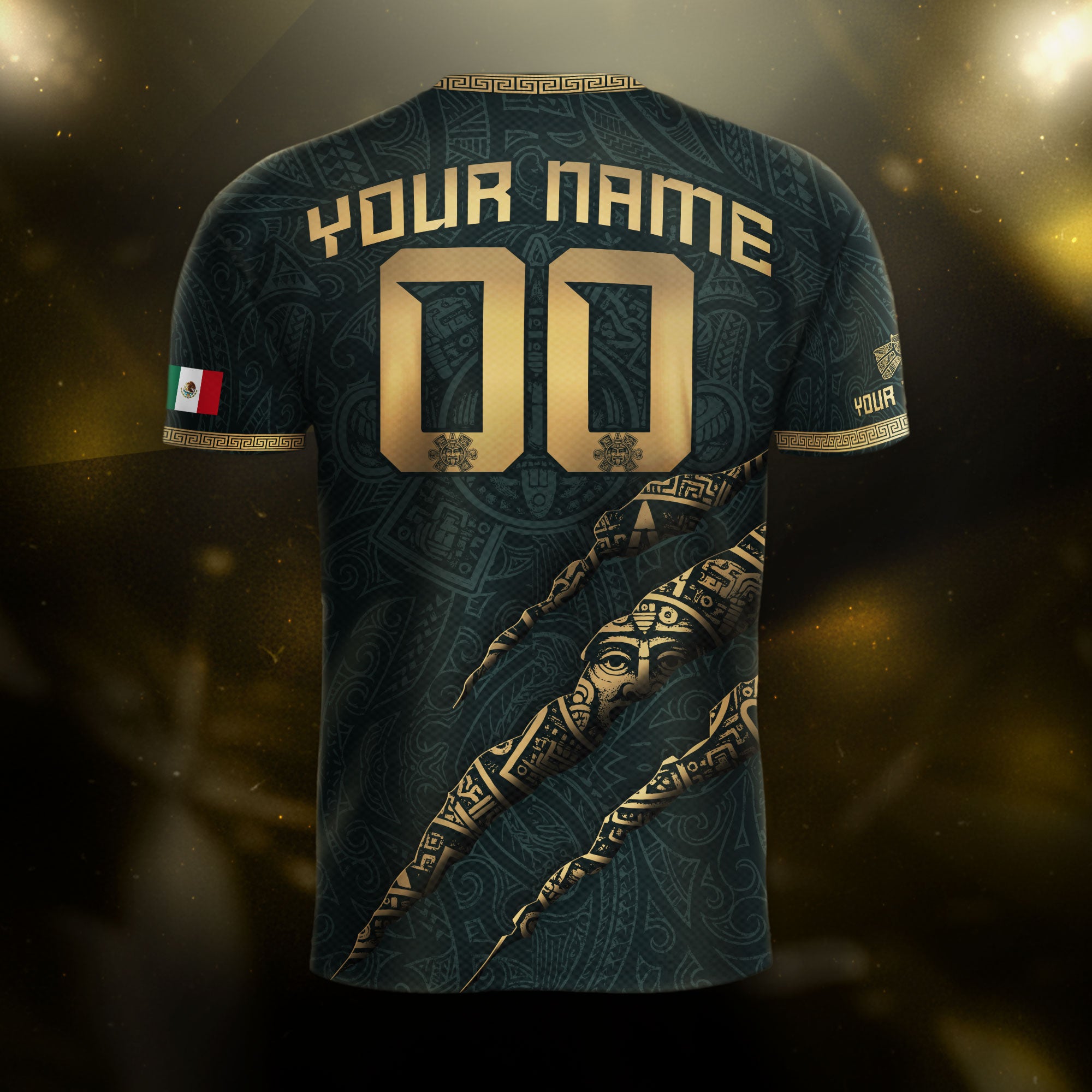 Custom Mexico Green Gold Eagle Claw Aztec Warrior Heritage Soccer Jersey
