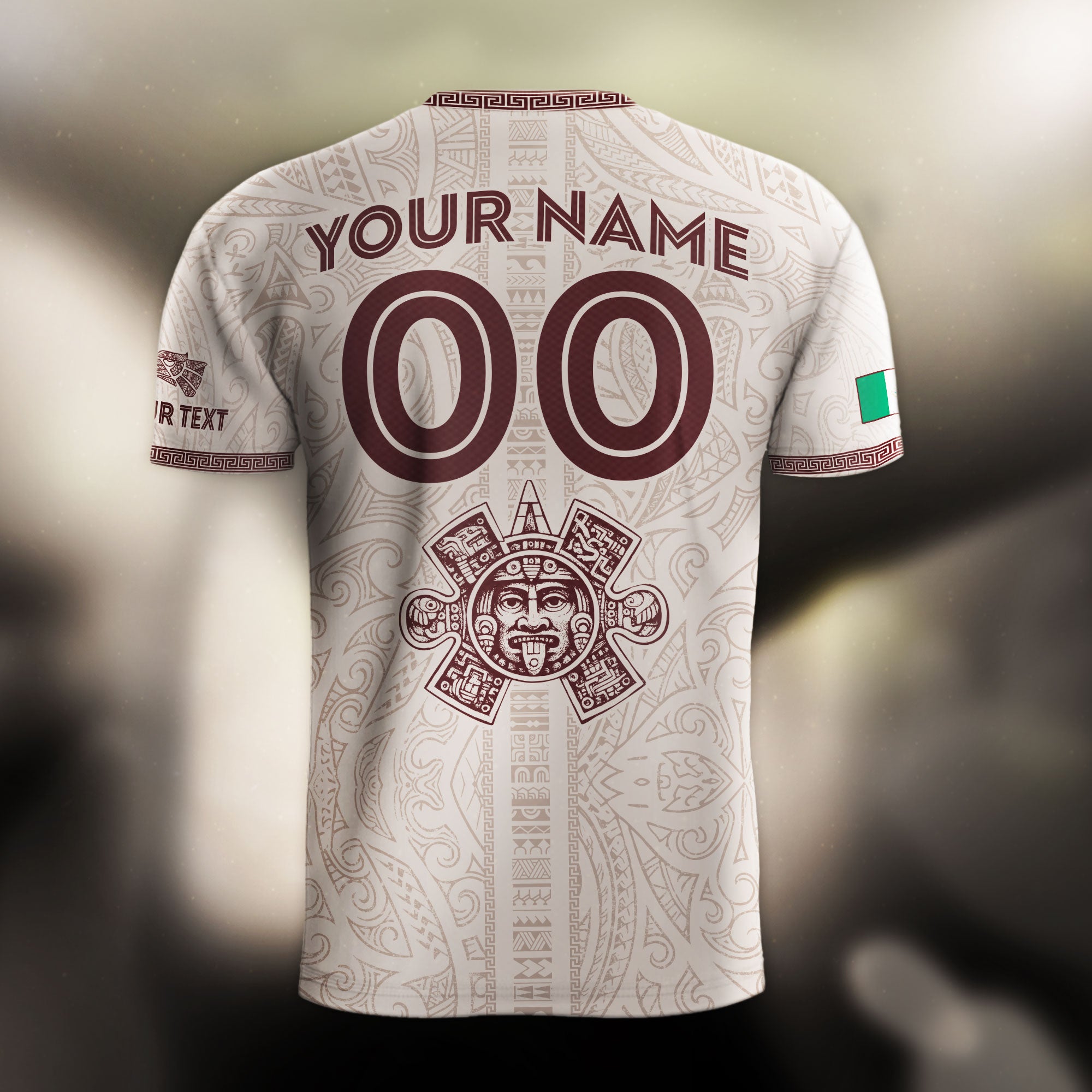 Custom Mexico Beige Aztec Eagle Pyramid Heritage Soccer Jersey