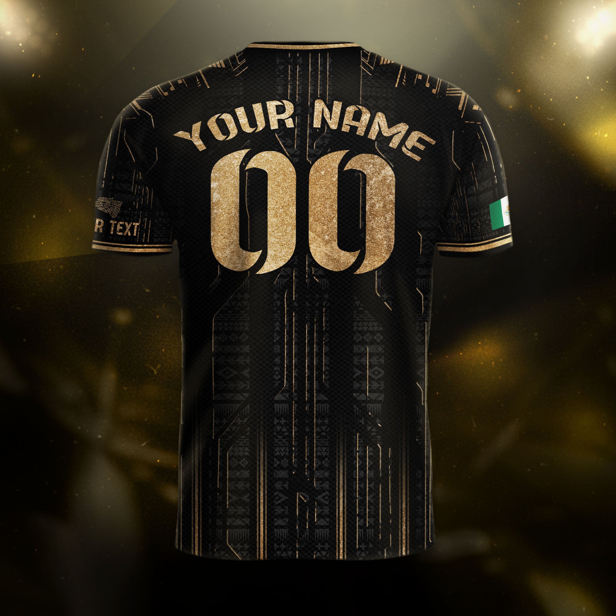 Custom Mexico Black Gold Aztec Warrior Wings Heritage Soccer Jersey